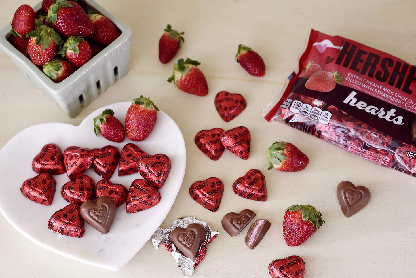 HERSHEYS Milk Chocolate Filled with Strawberry Flavored Crème Hearts Candy Valentines Day Candy 10 Oz Bag