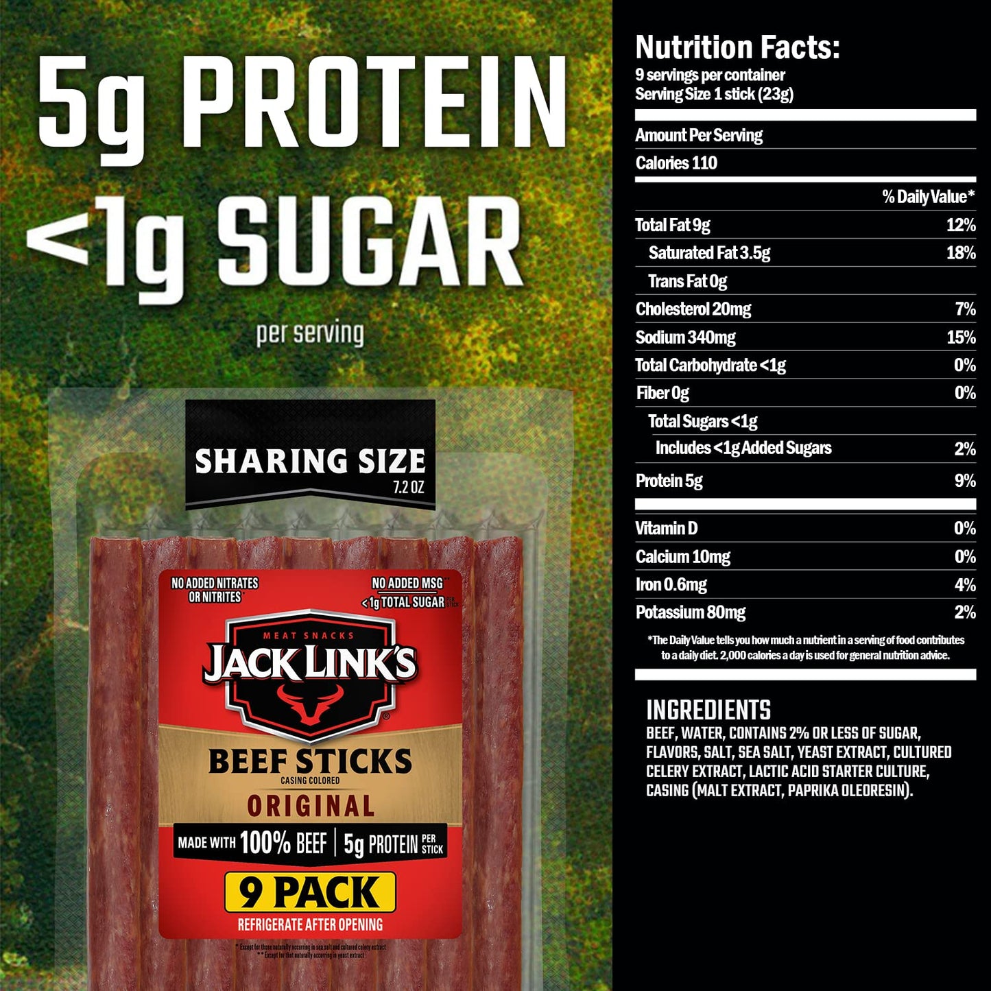 Jack Links Beef Sticks Original Protein Snack Meat Stick Made with 100 Beef No Added MSG 72 Oz