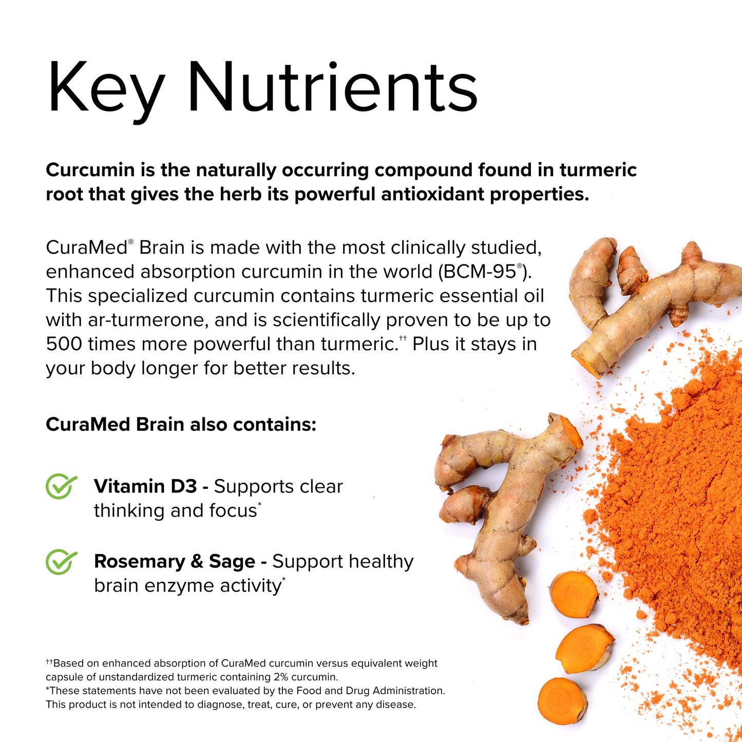 Terry Naturally CuraMed Brain - 60 Softgels - with BCM-95 Curcumin, Vitamin D3, Rosemary & Sage - Non-GMO, Gluten Free - 30 Servings
