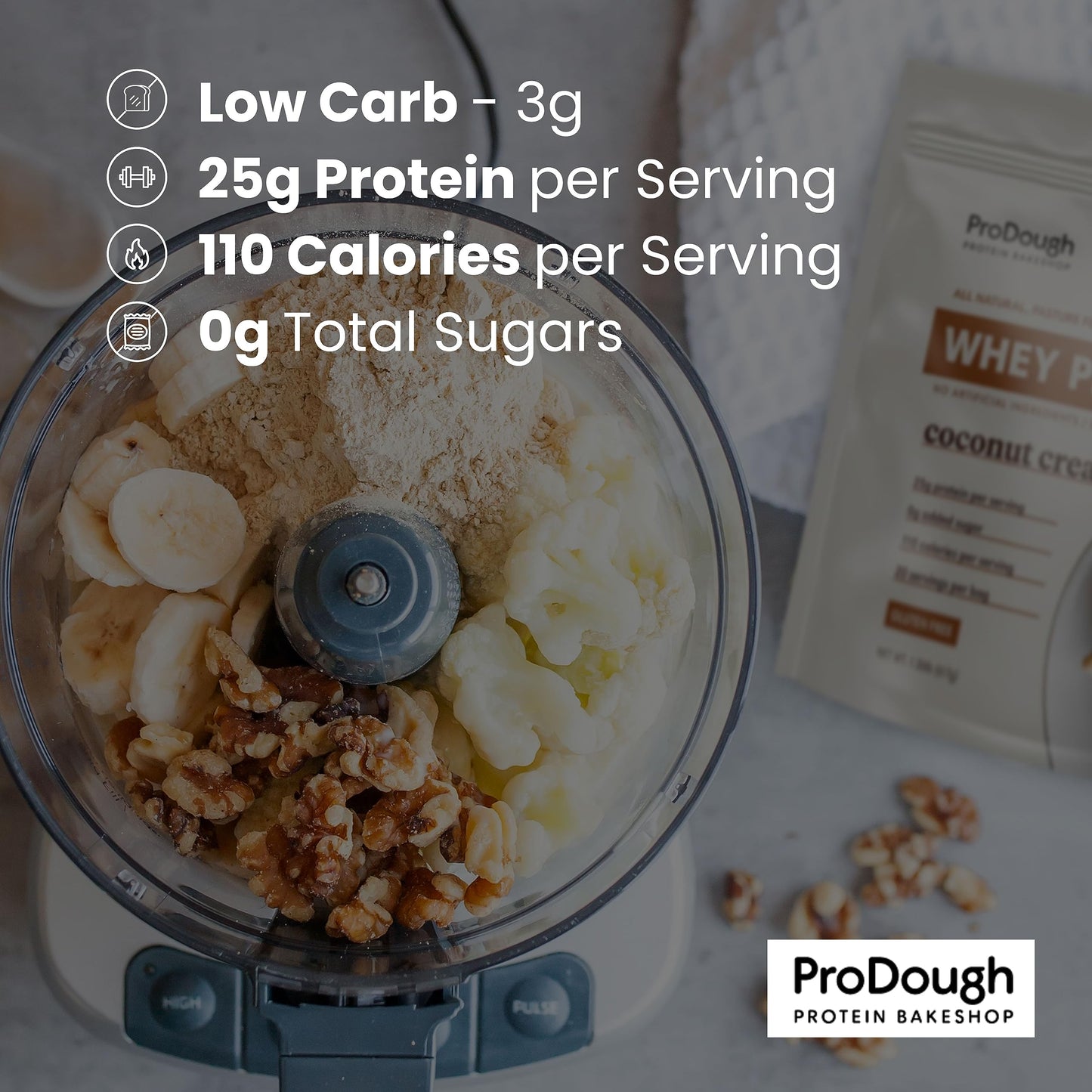 ProDough Gourmet Whey Isolate Hydrolized Protein Powder for Shake Mix- Easy Digest Enzyme Blend, 25g Protein per Serving, Natural Ingredients, Gluten Free, Keto Friendly (Glazed Donut)