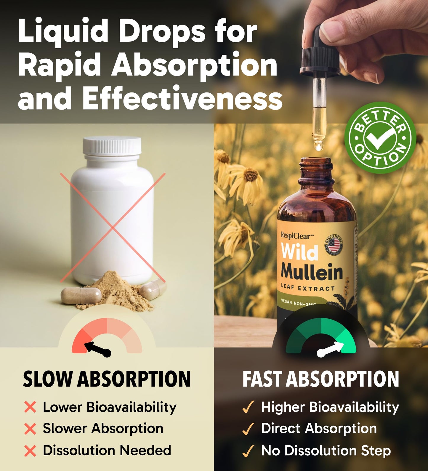 All-Natural Mullein Drops with Ginger & Lemon for Lung Cleanse and Detox, Mullein Leaf Extract for Respiratory Lung Health & Detox for Smokers, 1.2 oz Dropper