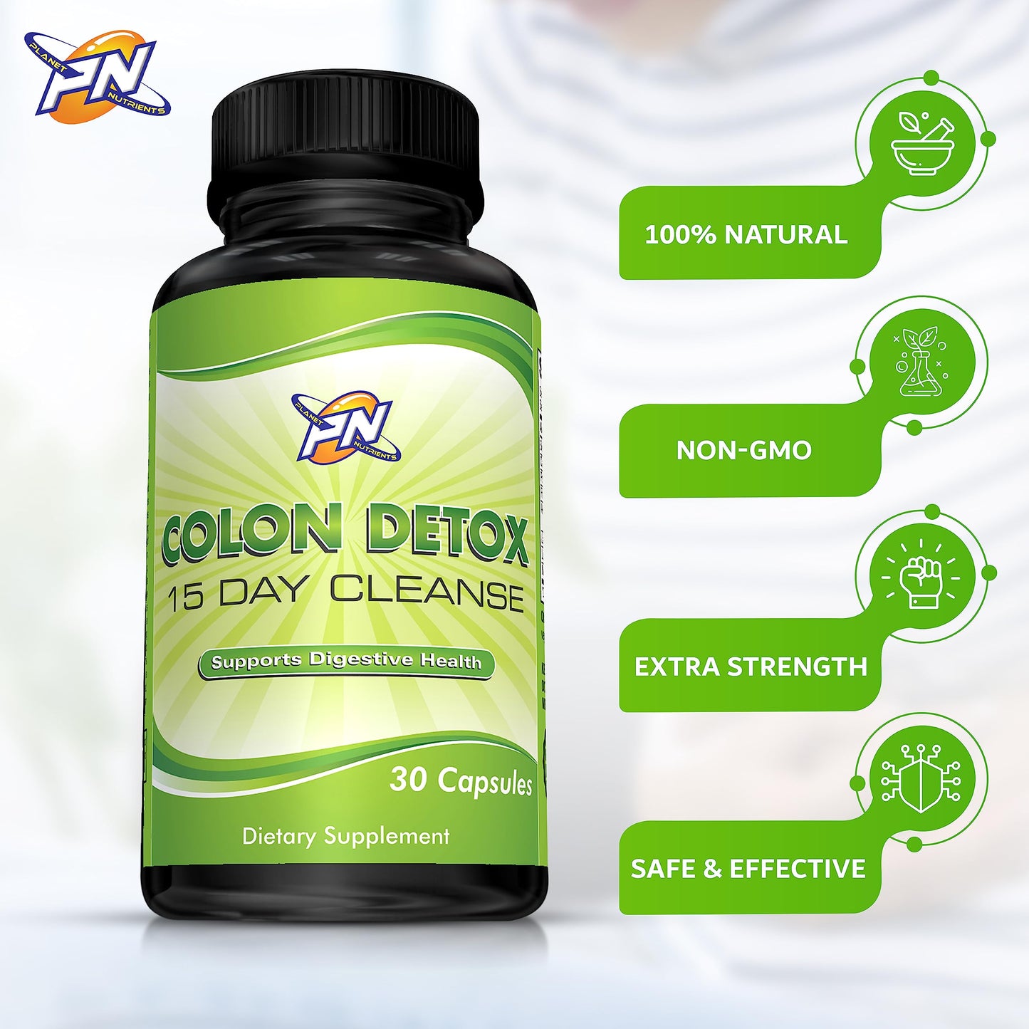 Planet Nutrients Colon Detox Capsules - Day Cleanse with Magnesium Supplement and Stool Softeners - Ultimate Detox Cleanse for Weight Loss & Gut Health for Women - Non-GMO- 30 Capsules