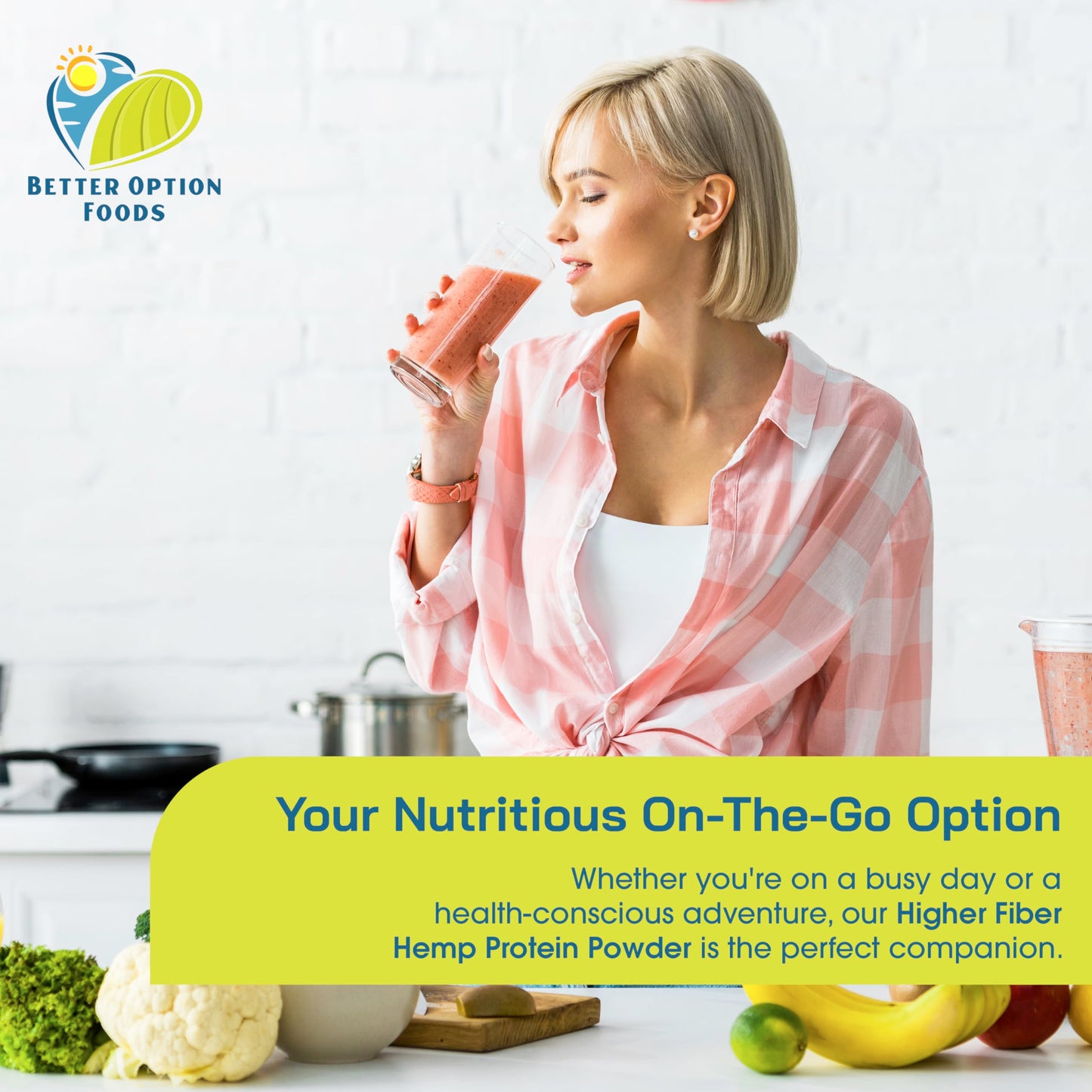 Better Option Foods Hemp Protein Powder - Plant Based Protein Powder with Higher Hemp Fiber & Essential Amino Acids - Easy-to-Digest Vegan Protein Powder for Oatmeal, Smoothies, & Baked Goods, 16oz