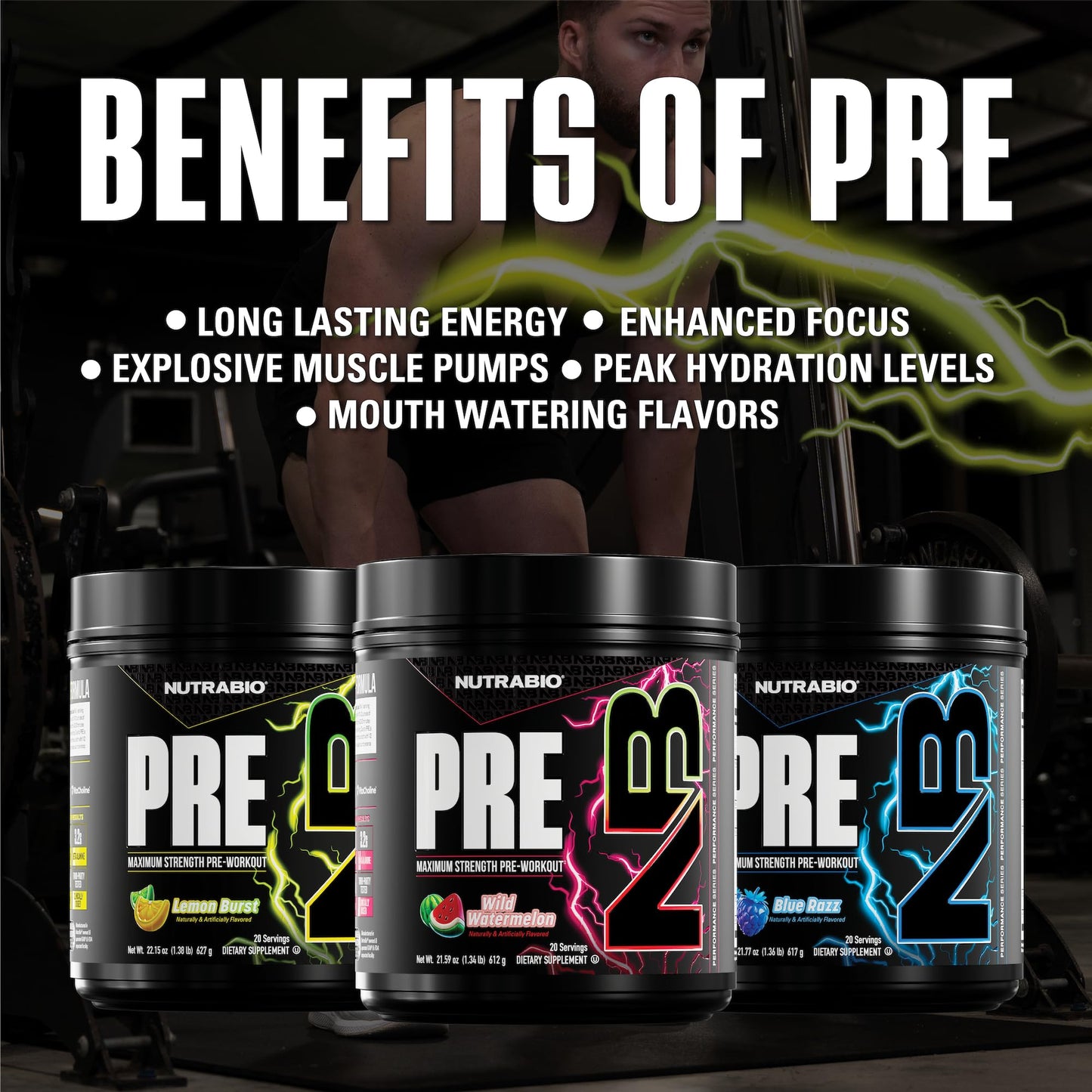 NutraBio PRE Workout Powder - New Formula- Sustained Energy, Mental Focus, Endurance - Beta Alanine, Caffeine, Electrolytes - 20 Servings - Lemon Burst