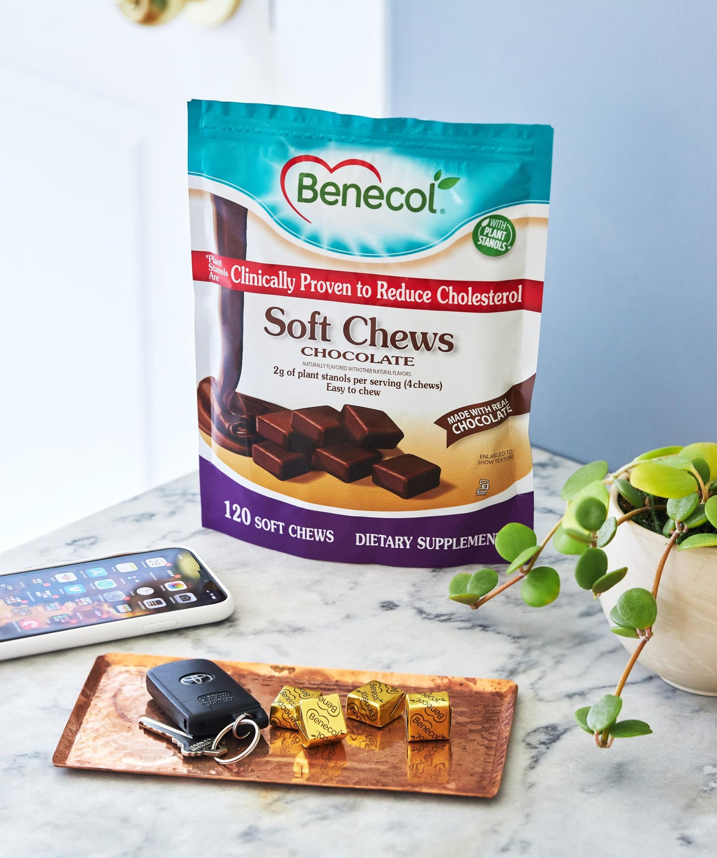 Benecol® Soft Chews - Made with Clinically Proven Cholesterol-Lowering Plant Stanols - Cholesterol Management Supplement (120 Chocolate Chews)