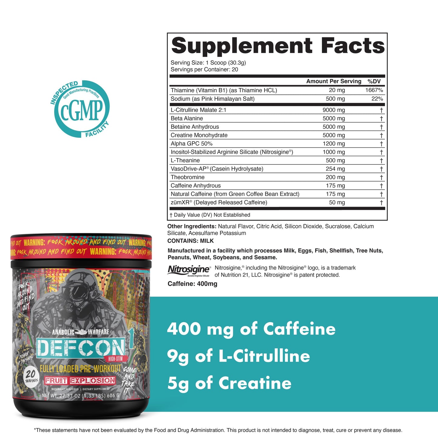 Anabolic Warfare Defcon1 High Stim, High-Intensity Pre-Workout Powder (Fruit Explosion, 20 Servings)