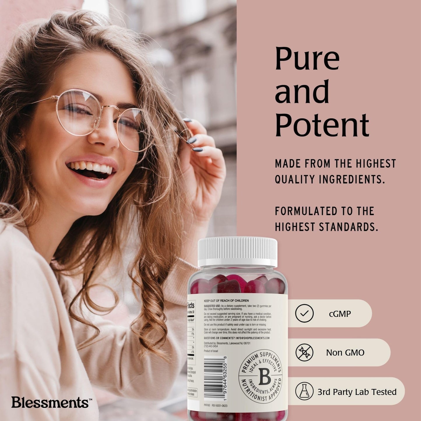 Blessments - Prebiotic Fiber Gummies for Adults & Kids with No Added Sugar- 5g (60 Count) High Fiber Supplement Gummies - Vegan - Keto Friendly - Digestive Health Supplements