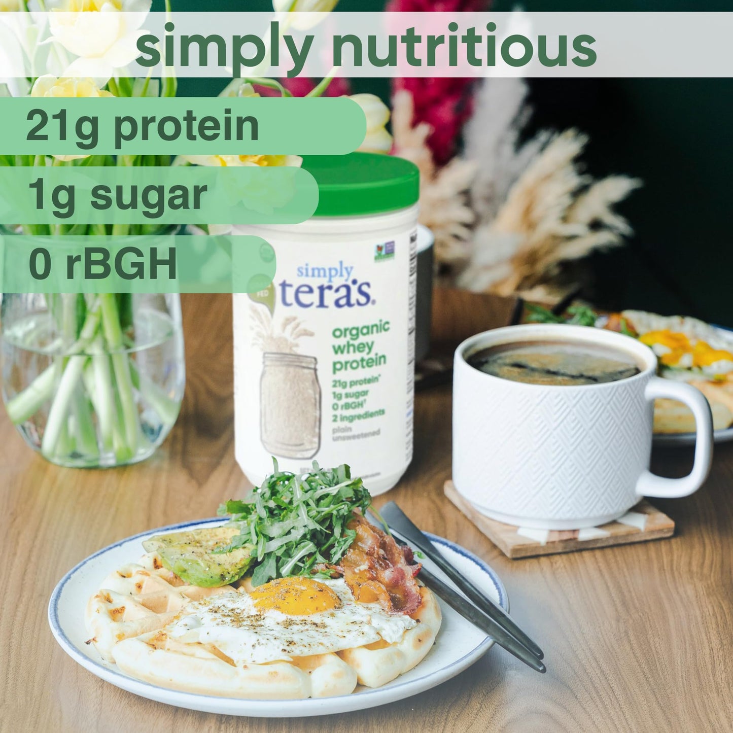 Simply Tera's Organic Whey Protein Powder - Grass Fed Whey Protein Powder Without Artificial Sweeteners, Unflavored Protein Powder, Non-GMO, Kosher, Gluten-Free - Plain Unsweetened 12 Oz