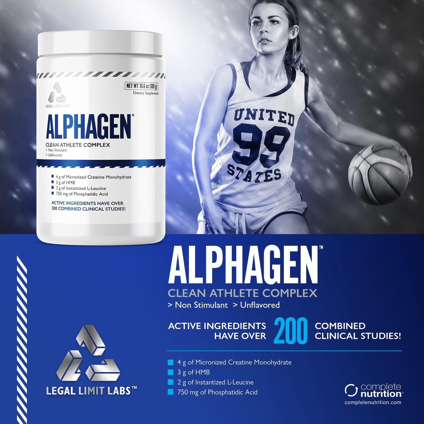 Legal Limit Labs Alphagen- Clean Athlete Complex- creatine, HMB, L-Leucine, and Phosphatidic Acid - Lean Muscle 30 Servings