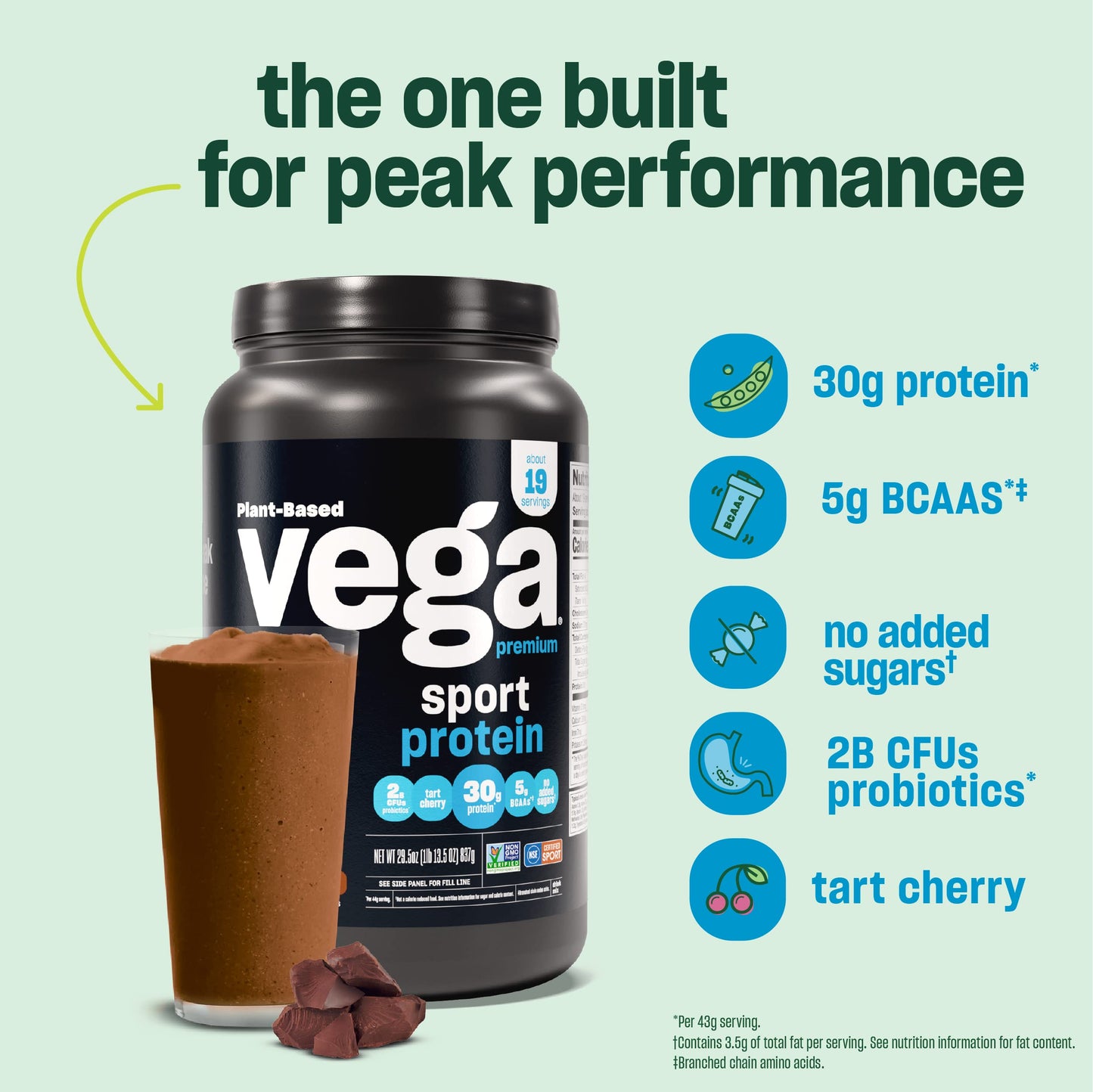 Vega Premium Sport Protein Vanilla Protein Powder, Vegan, Non GMO, Gluten Free Plant Based Protein Powder Drink Mix, NSF Certified for Sport, 29.2 oz, Packaging may vary