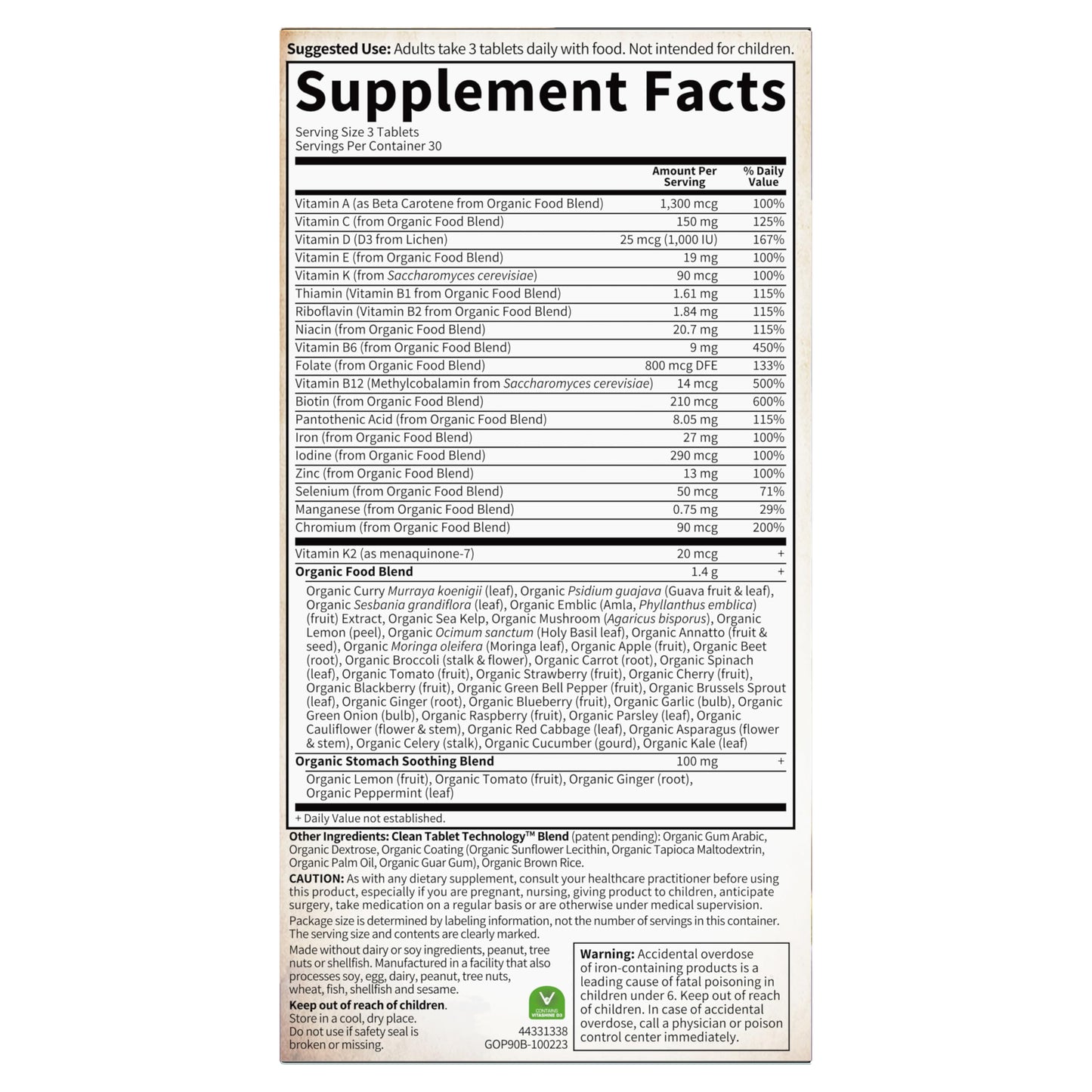 Garden of Life Organics Women’s Prenatal Multivitamin with Vitamin D3, B6, B12, C & Iron, Folate for Energy & Healthy Fetal Development - Organic, Non-GMO, Gluten-Free, Vegan, 90 Day Supply