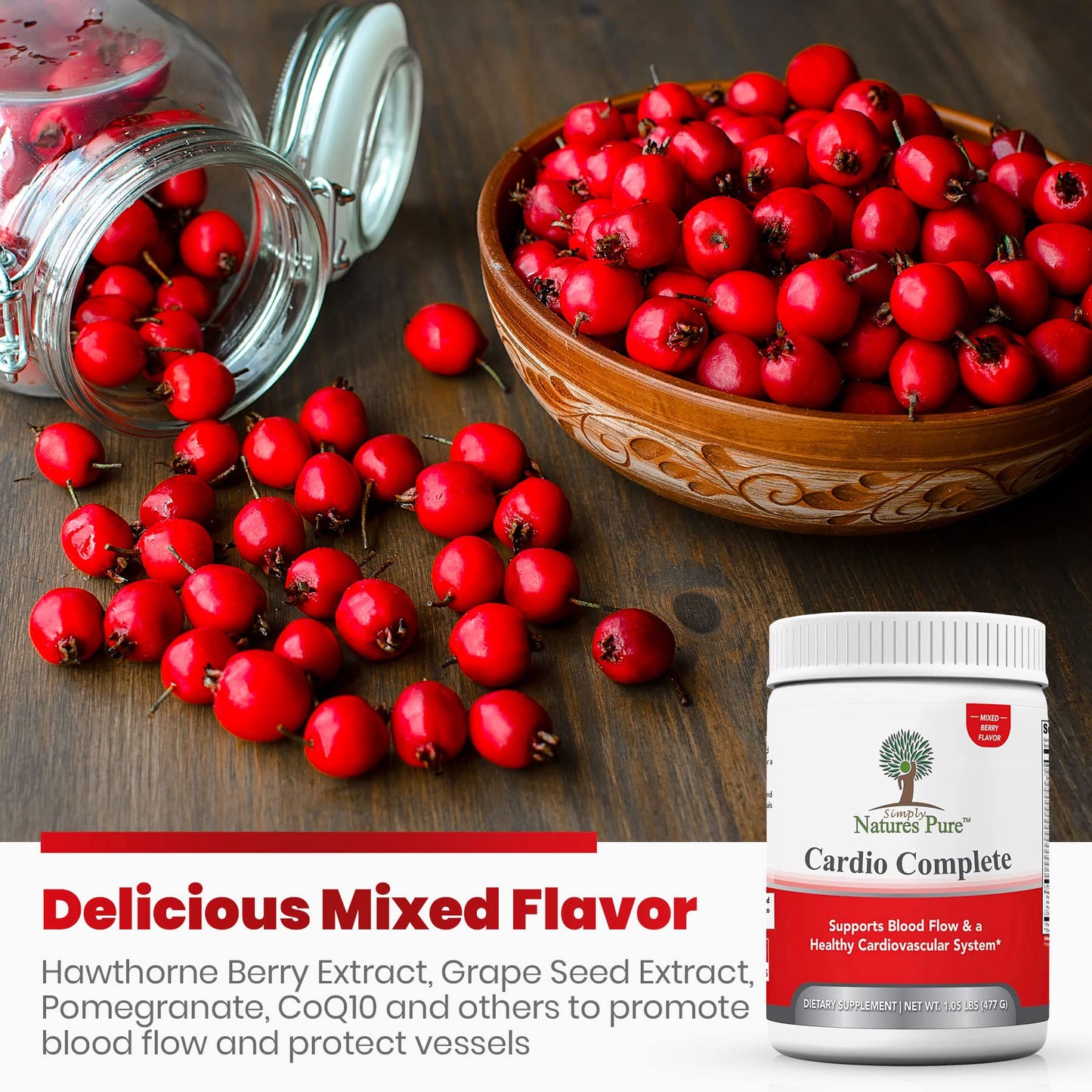 Simply Natures Pure Cardio Complete with 5,000 L-Arginine, 1,000mg L-Citrulline, and Hawthorn Berry - Heart Health & Cardiovascular Support Powder Supplement and 3-in-1 Nitric Oxide Booster