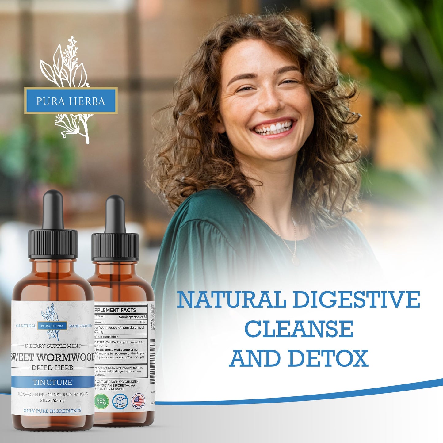 Organic Sweet Wormwood Liquid Drops - Natural Parasite Cleanse and Gut Detox Support for Adults - Vegan, Alcohol-Free, Made in USA, 2 Fl Oz