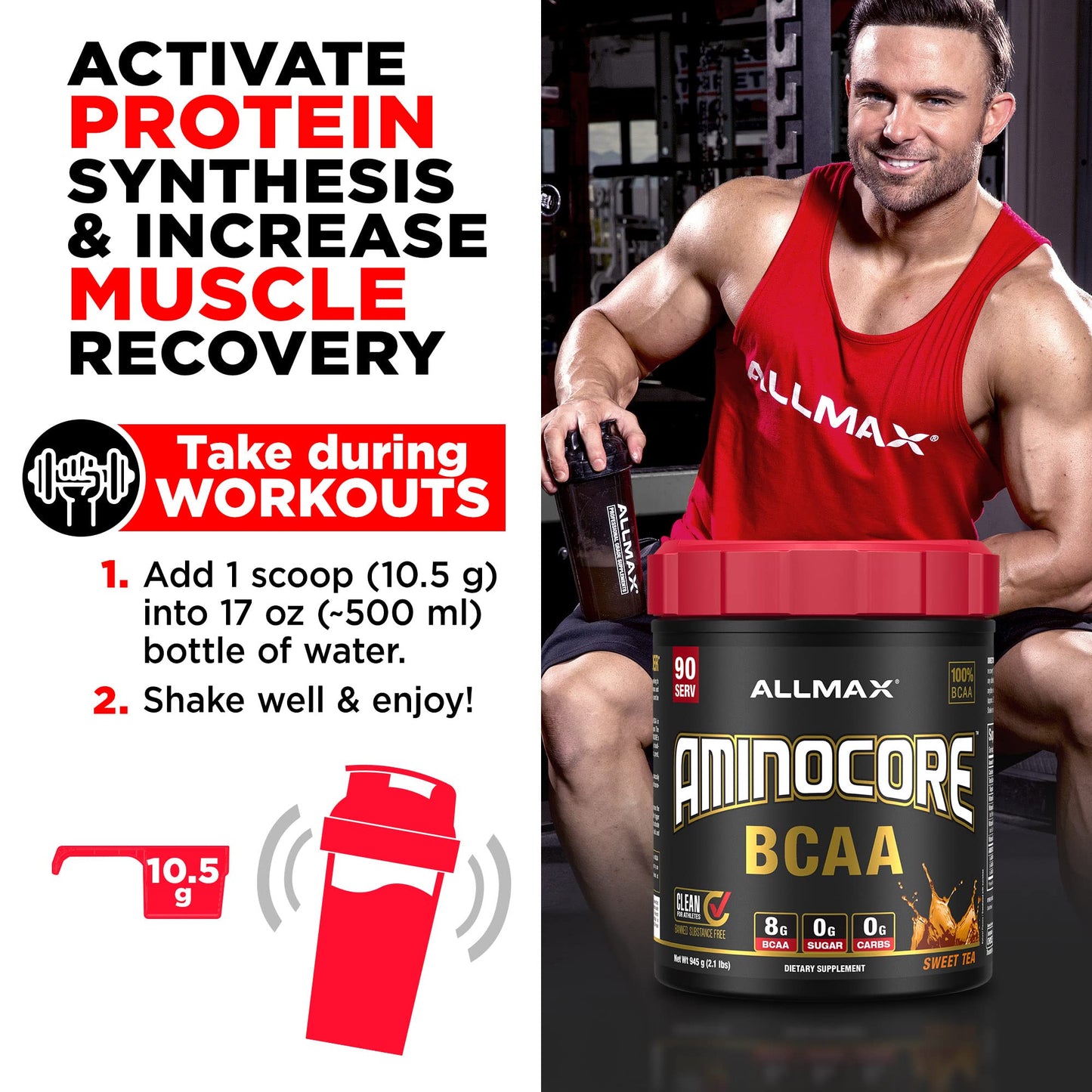 ALLMAX Nutrition AMINOCORE BCAA Powder, 8.18 Grams of Amino Acids, Intra and Post Workout Recovery Drink, Gluten Free, White Grape, 315 g