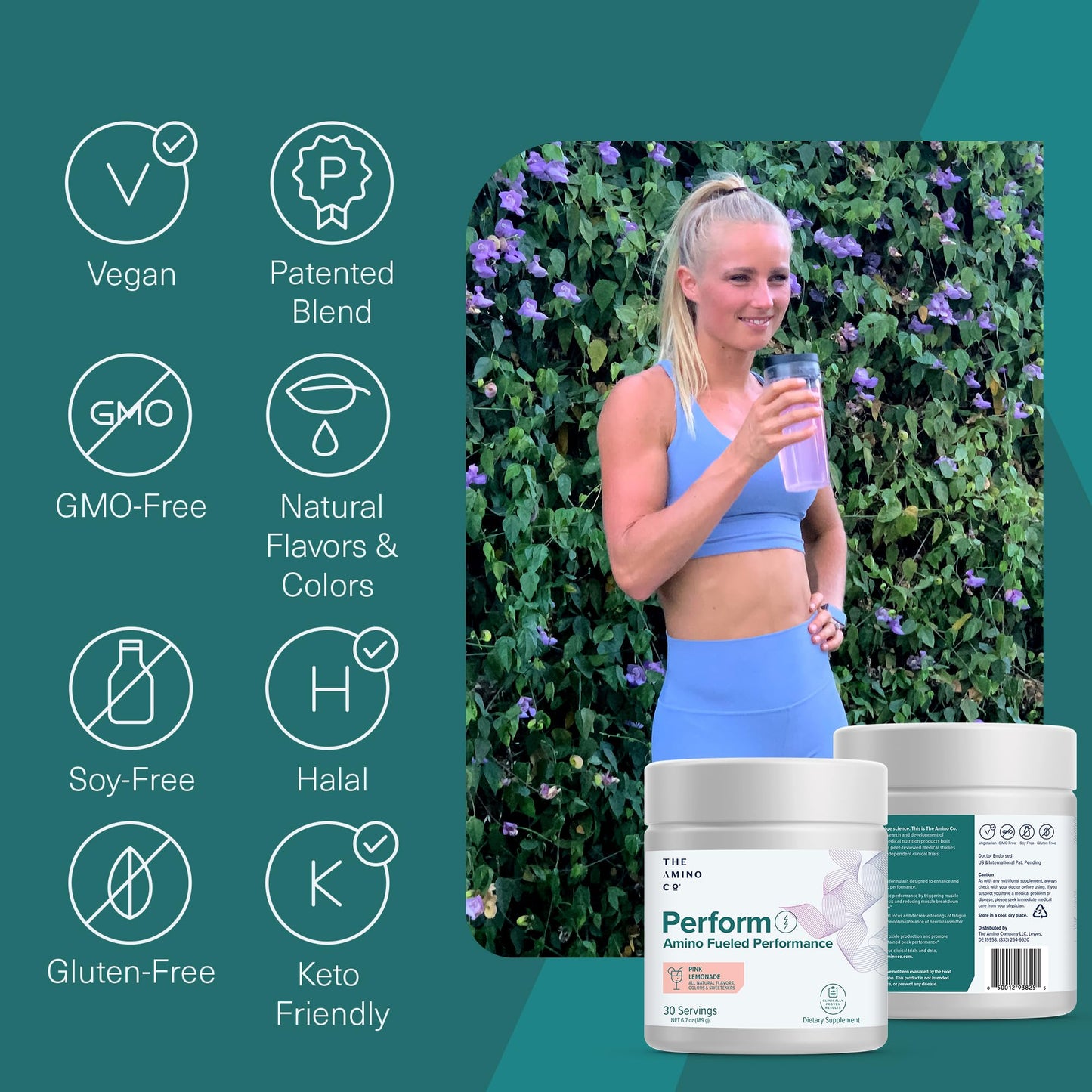 The Amino CO. - Perform Pre Workout Powder Supplement with Pure EAA Amino Acids & Natural Flavor, Stevia Sweetened Preworkout Energy Boost for Men & Women - Pink Lemonade (6.7 oz)