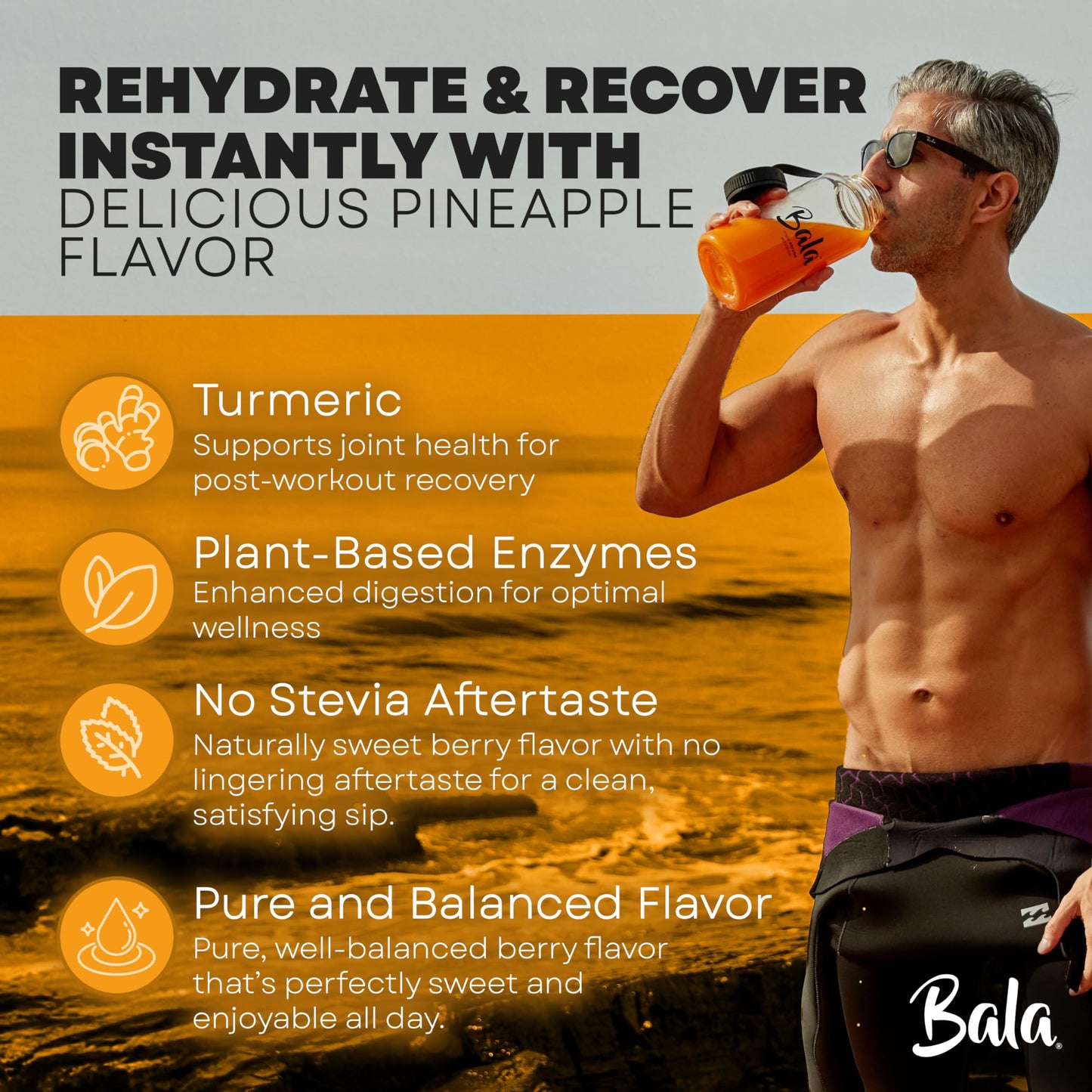 BALA Enzyme Hydration & Sugar-Free Electrolyte Drink Mix - Turmeric, Bromelain, Papain - Recovery, Immunity, Mobility - Variety Pack 0.25oz (12 Count)