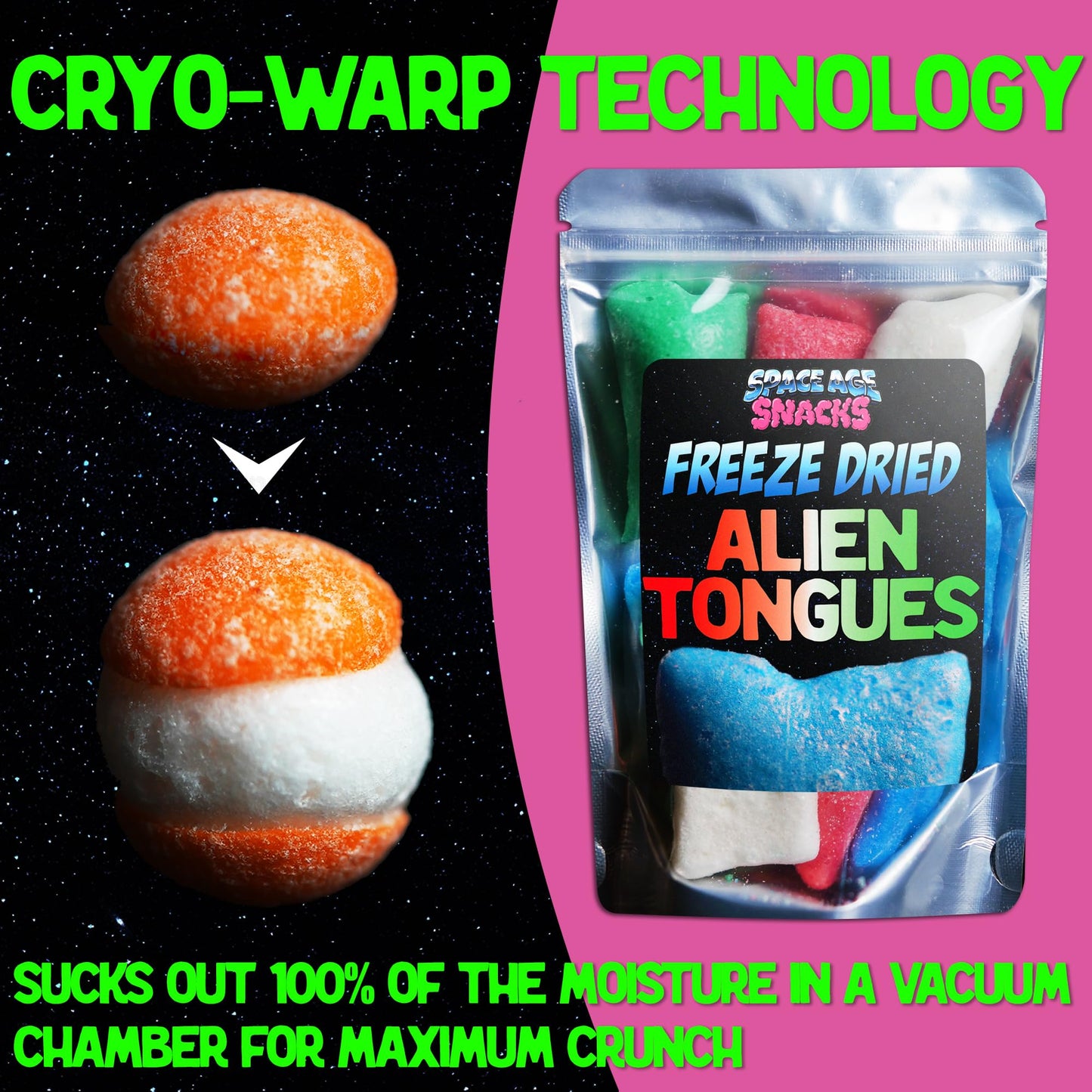 Premium Freeze Dried Alien Tongues Candy Crunchy Freeze Dried Candy Shipped in Box for Extra Protection Freeze Dry Candy Dry Freeze Candy for All Ages 4 Ounce