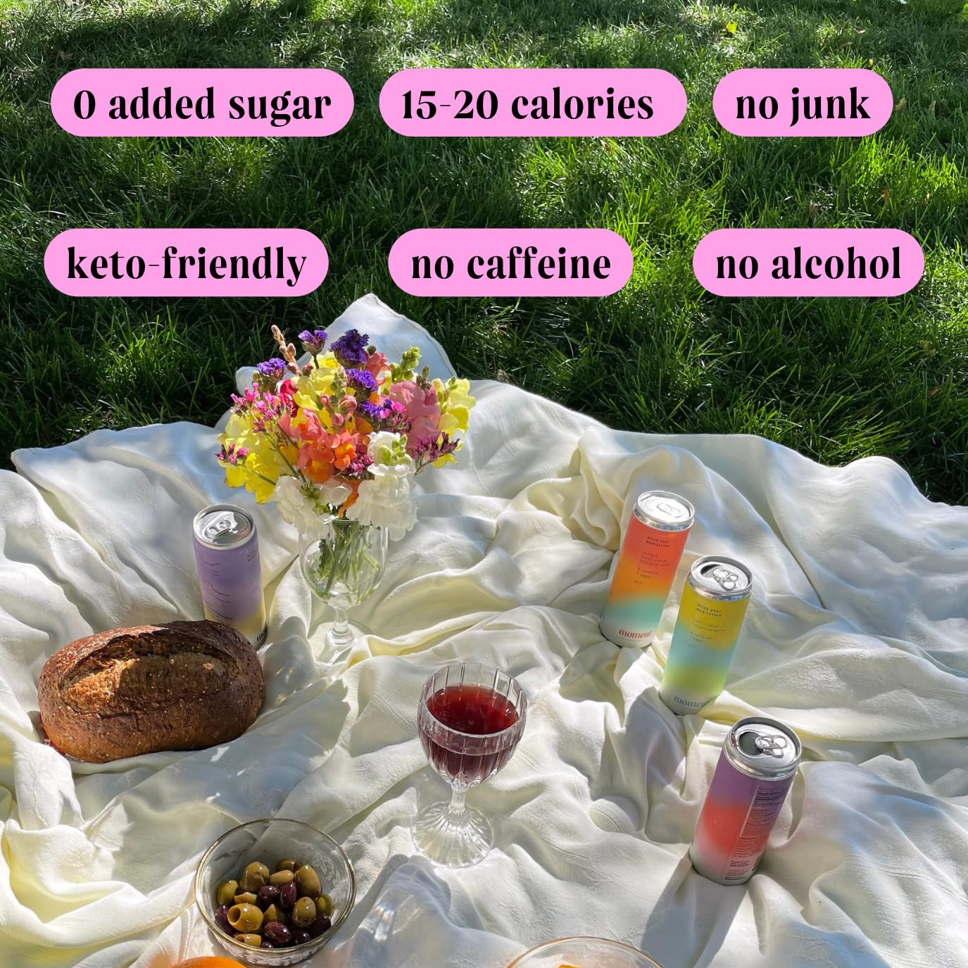 Moment Adaptogen Drink Shark Tank Sparkling Combo Variety new Contains LTheanine Ashwagandha Ginseng for Focus Stress Relief 0 Added Sugar 1520 Calories Alcohol Caffeine Free No