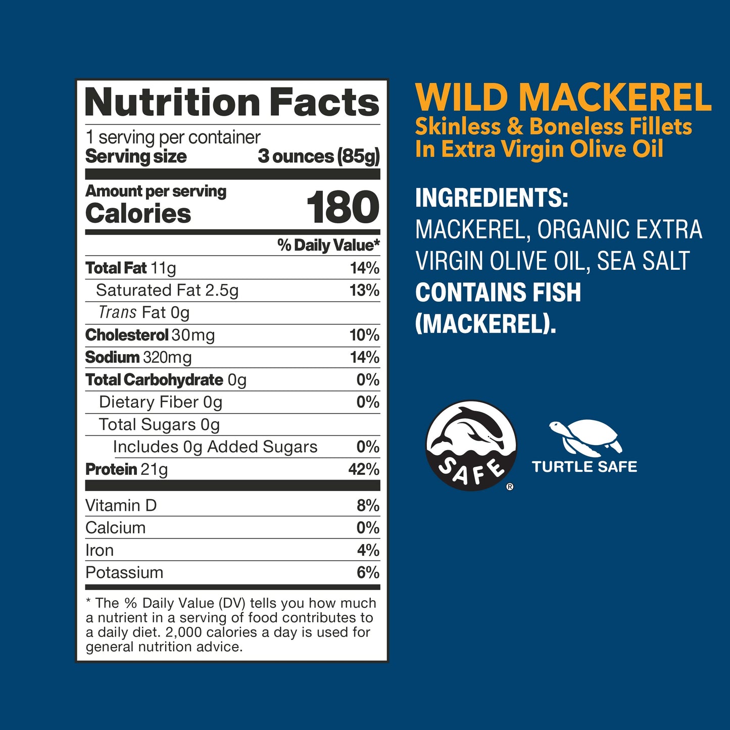 Wild Planet Wild Mackerel Fillets in Organic Extra Virgin Olive Oil Skinless Boneless Tinned Fish 44 Ounce Pack of 12