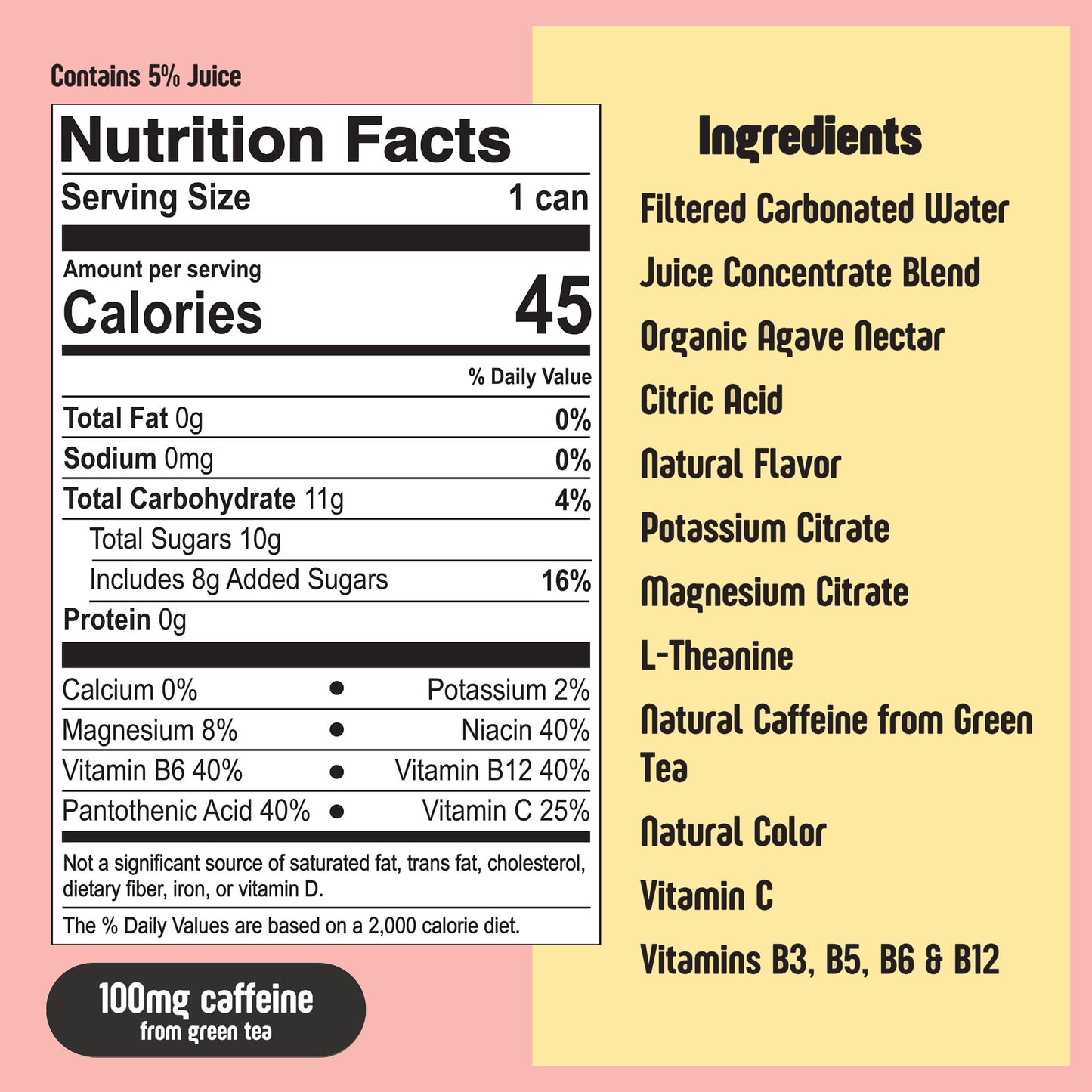 Betweener Sparkling Energy Sparkling Water wReal Juice 100mg Caffeine Light Refreshing LTheanine for Focus Vitamins BC Low Sugar 45 Cals Variety Pack 12 Pack