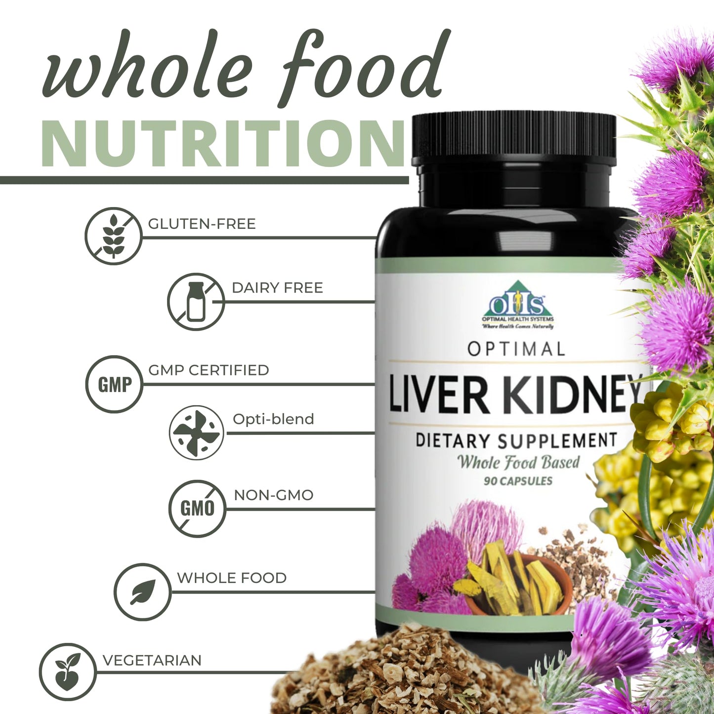 Optimal Health Systems Liver/Kidney | Detox & Cleanse | Milk Thistle, Dandelion, Barberry, Molasses + Opti-Blend Enzymes for Absorption | 90 Capsules