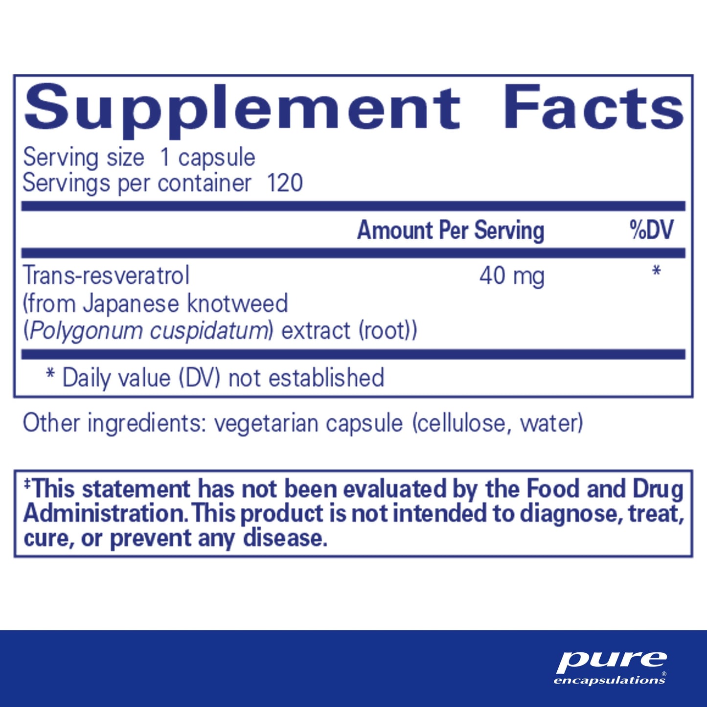 Pure Encapsulations Resveratrol - Cardiovascular, Cellular Health & Memory Support* - 40 mg Trans-Resveratrol - Antioxidants Supplement - Gluten Free & Non-GMO - 120 Capsules
