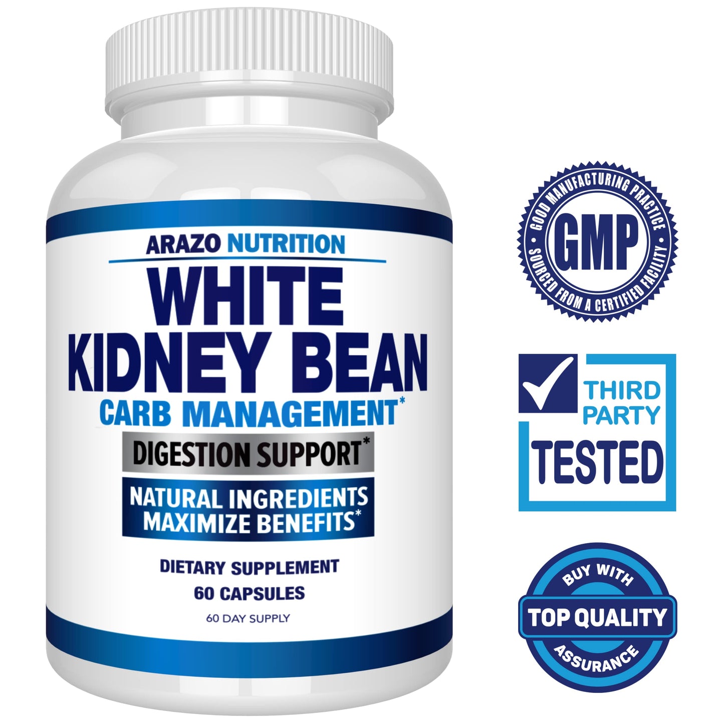 Arazo Nutrition White Kidney Bean Extract - 100% Pure Carb Blocker and Fat Absorber for Weight Support - Intercept Carbs