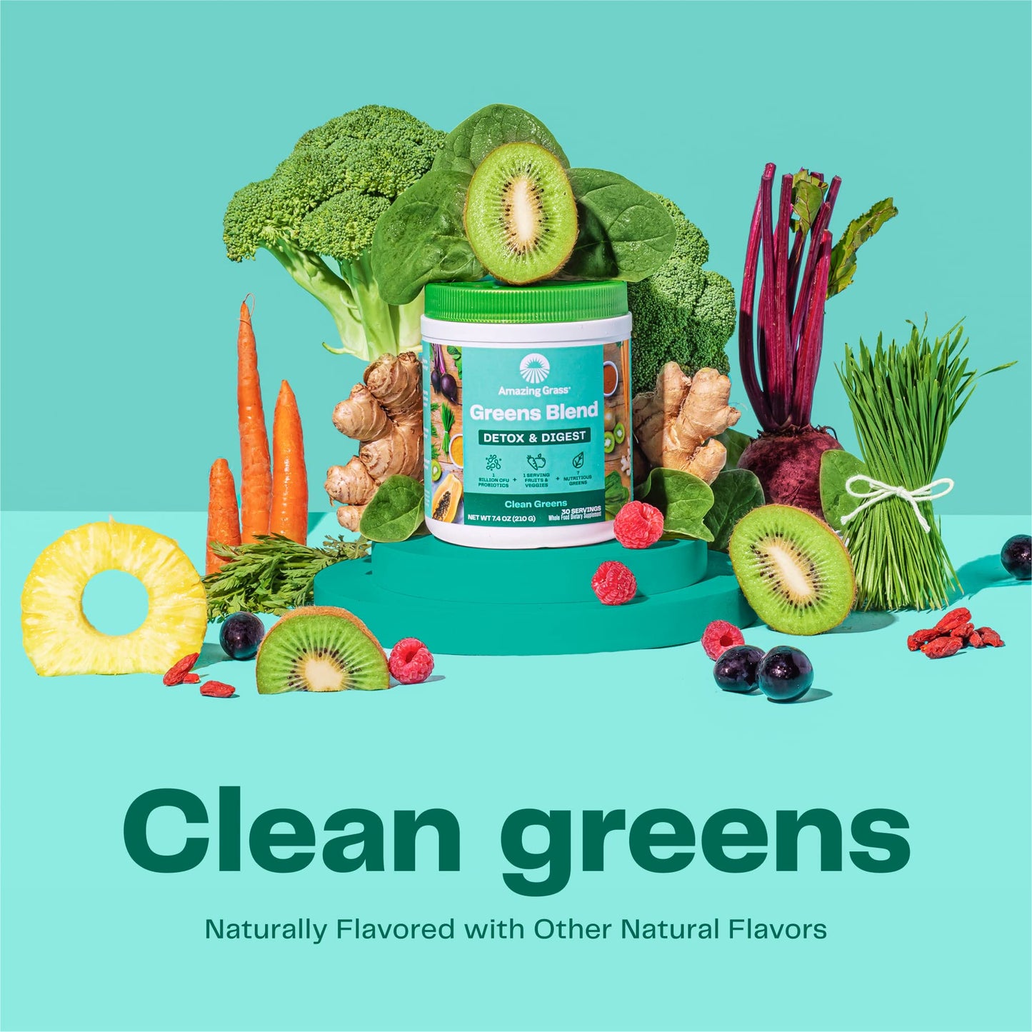 Amazing Grass Greens Superfood Detox & Digest: Greens Powder with Digestive Enzymes & Probiotics, Clean Green, 30 Servings (Packaging May Vary)