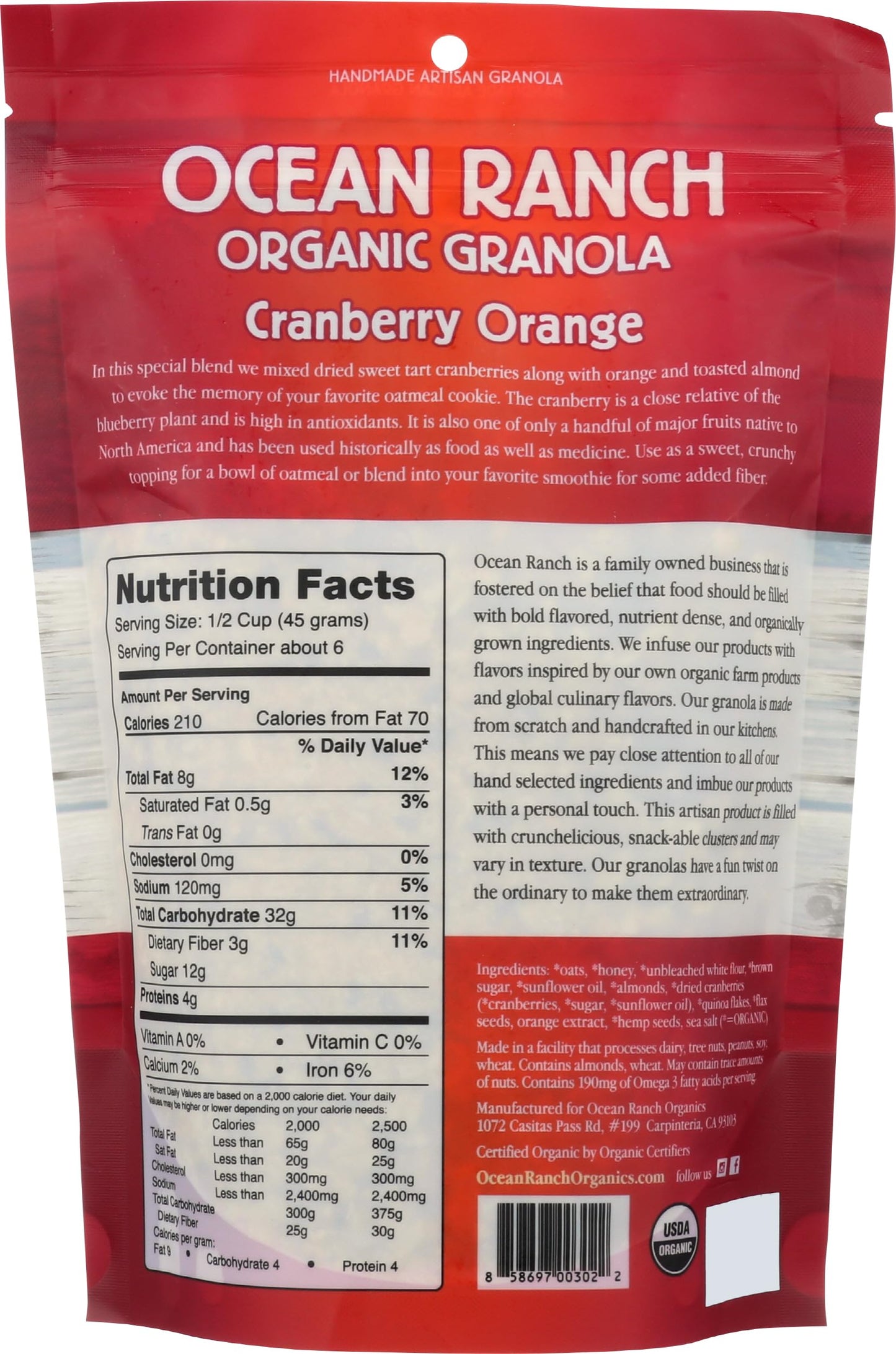 OCEAN RANCH ORGANICS Organic Cranberry Orange Granola 10 OZ