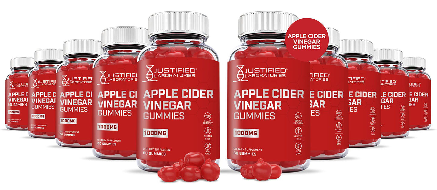 Justified Laboratories (10 Pack) Apple Cider Vinegar Gummies 1000MG ACV Made from The Mother with Pomegranate Juice Beet Root B12 600 Gummys