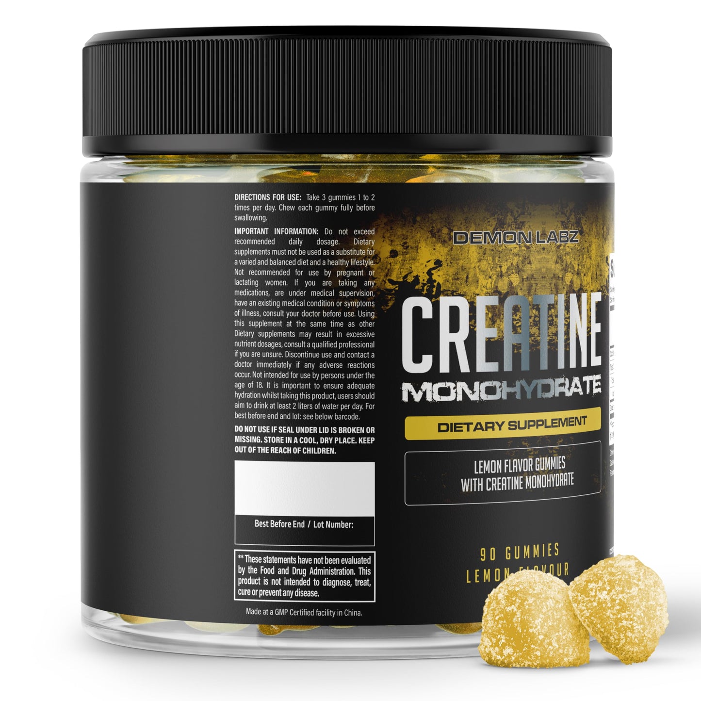 Demon Labz Creatine Monohydrate - Gummies with Lemon Flavor (90 Count (Pack of 1))