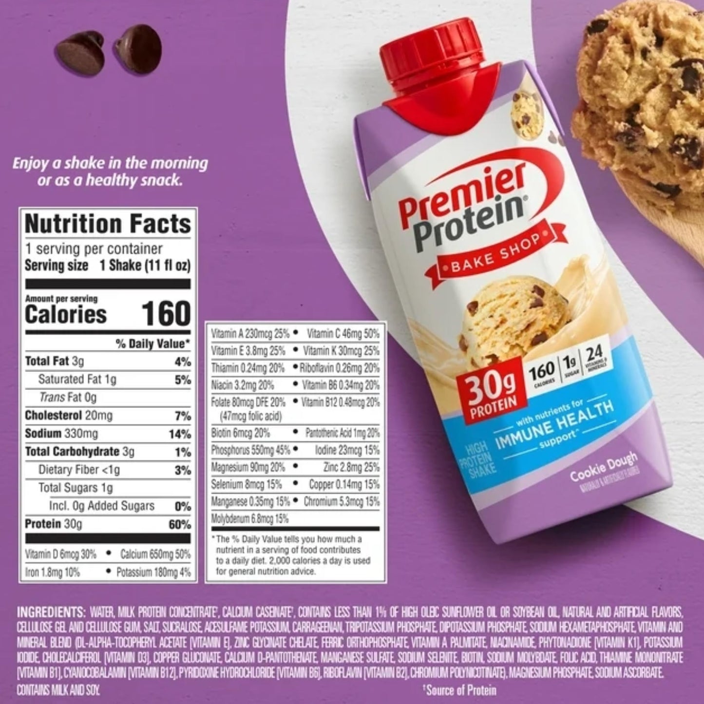 Protein Snacks Bundled with Premier Shakes Nutrition Ready to Drink Protein 30g Shakes Cookie Dough 11Fl oz 6 Pack Every Order is Elegantly Packaged in a Signature BETRULIGHT Branded Box