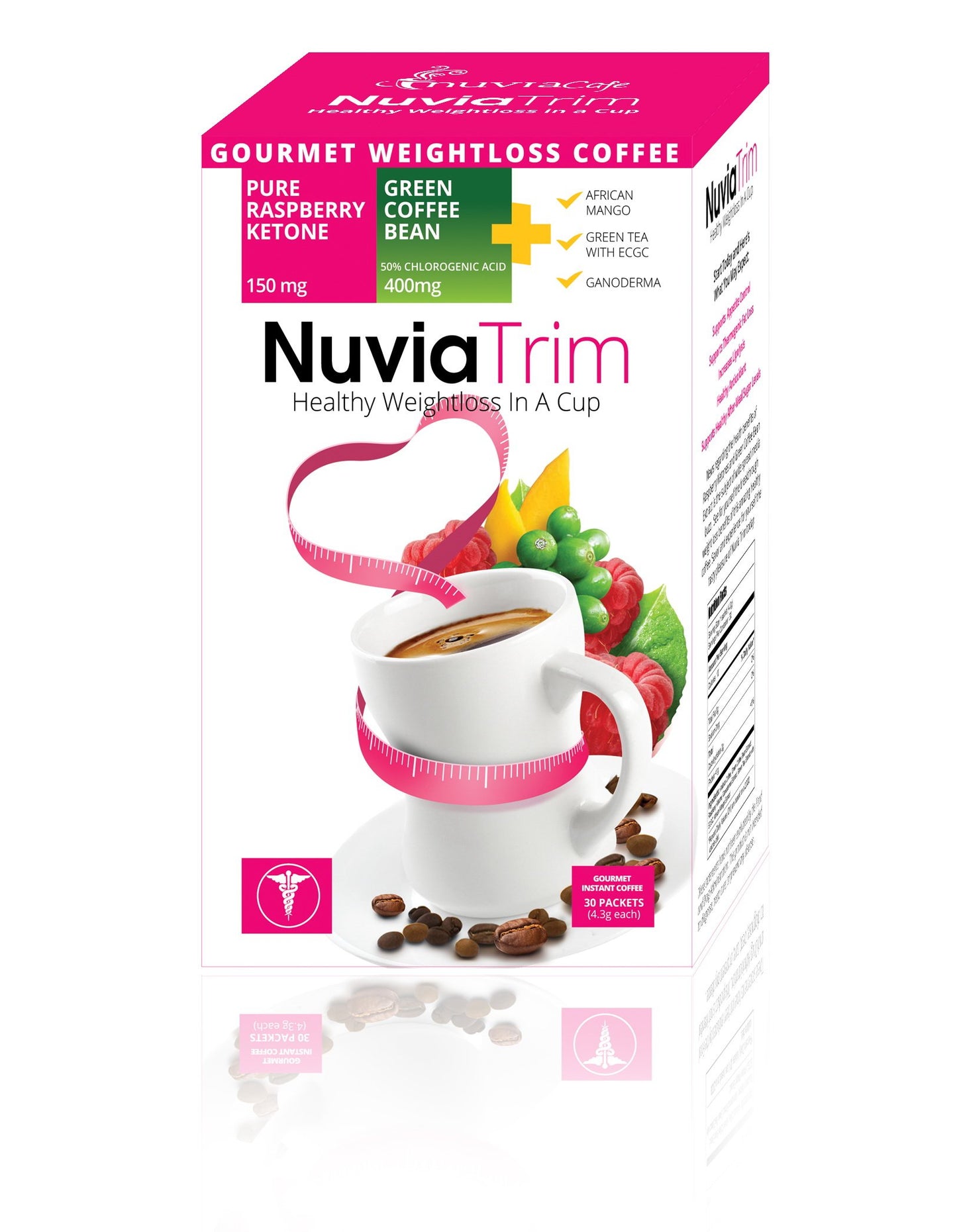 Nuvia Trim - Gourmet Instant Coffee for Weight Loss, with Garcinia Cambogia, Raspberry Ketones and Green Coffee Bean Extract, Vegan, No Sugar or Dairy, Great for Iced Coffee, 0.15oz packets(30 ct.)