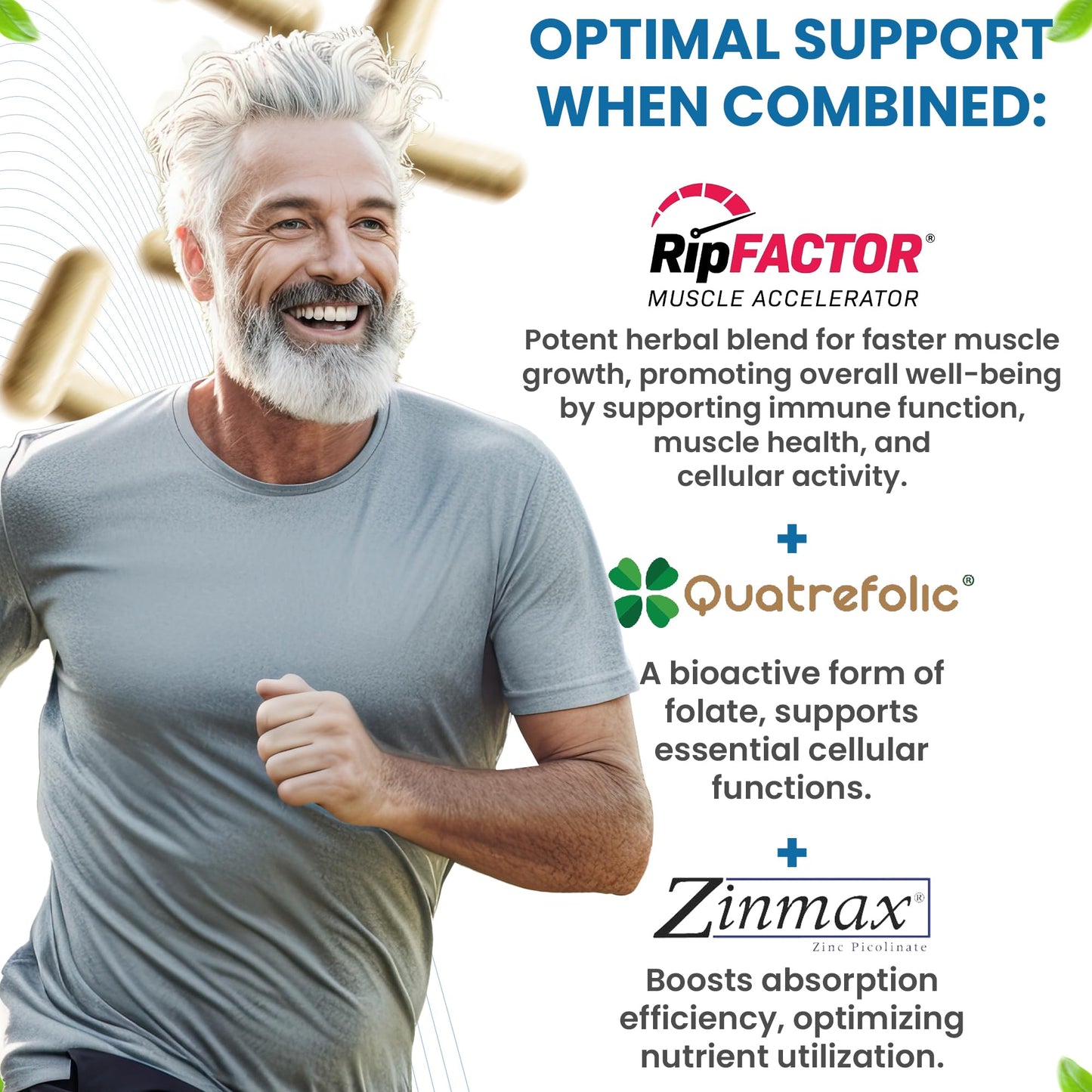 Total Male Vitality- Advanced Muscle Building Supplement for Men with RipFactor, Zinc Picolinate, Vitamin D3 & Folate- Muscle Accelerator & Builder, Nitric Oxide, Natural Energy Supplement- 60 Count