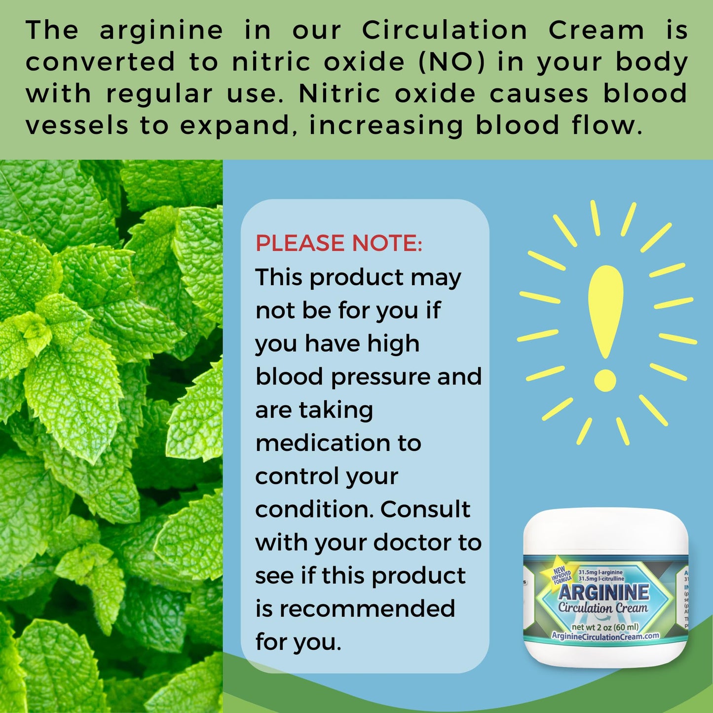 Arginine Circulation Cream 2 oz - Menthol, L Arginine & L Citrulline Lotion - Supports Healthy Leg & Body Blood Flow - Whole Family Products