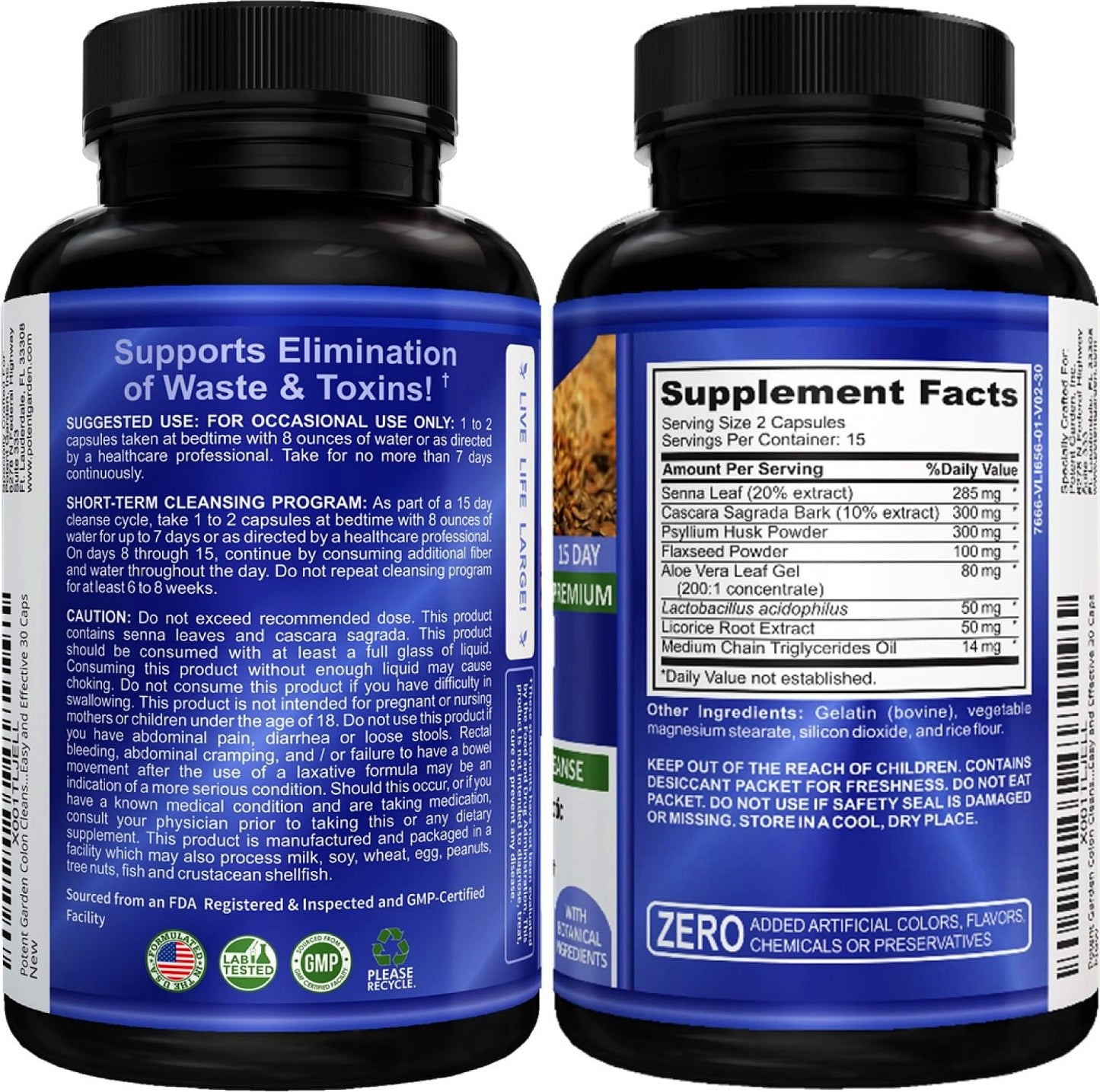 Potent Garden Colon Cleanse & Detox 15 Day Cleanse for Regularity and Healthy Digestion Support with Fiber, Herbs & Probiotics for Gut Health & Energy Support, Easy and Effective 30 Caps