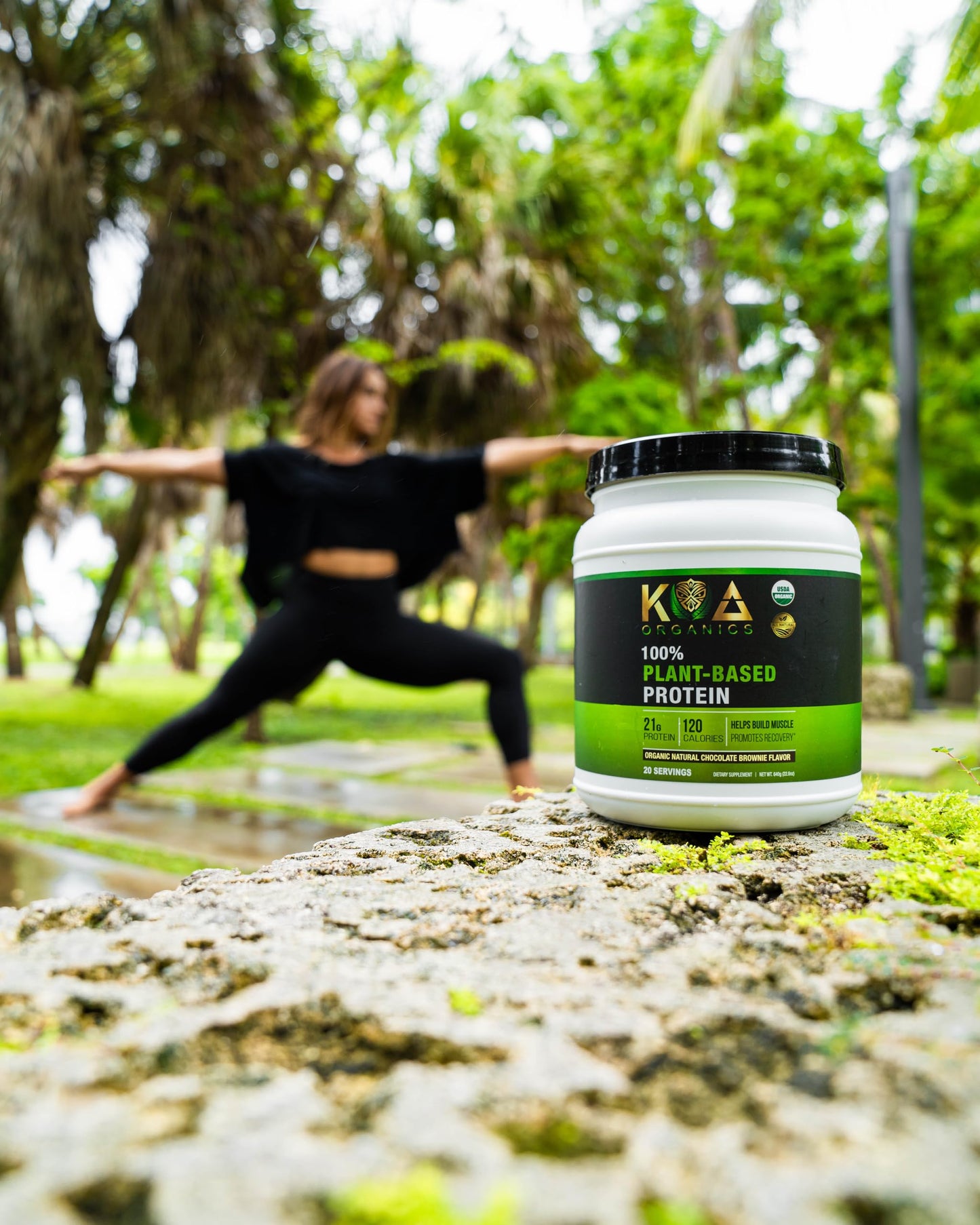 KOA Organics Vegan Protein Powder, Gourmet Chocolate Brownie Flavor- 21g of The Best Tasting Plant-Based Protein with only 120 Calories - USDA Organic, Non-GMO, Gluten Free, Sugar Free - 640g