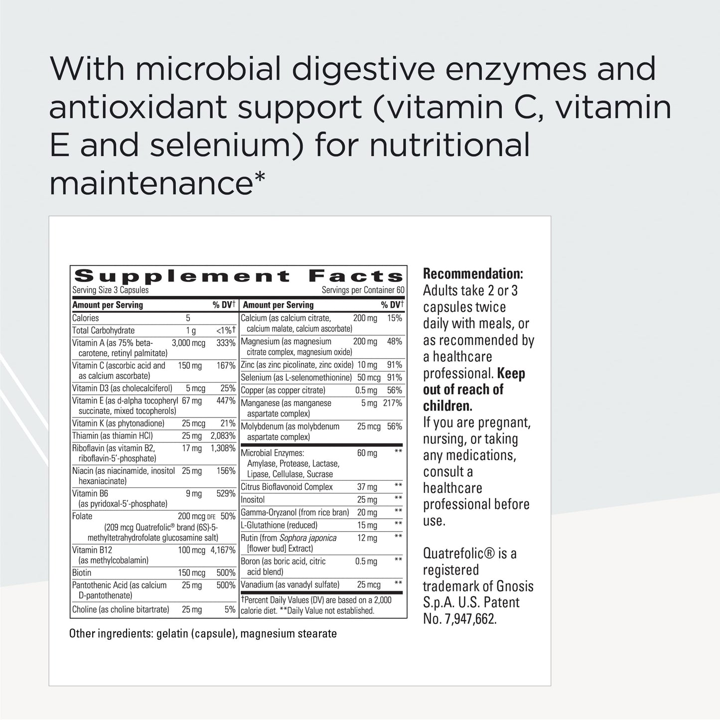 Integrative Therapeutics NutriVitamin Enzyme Complex - Mineral Supplement - Multivitamin & Mineral Supplements with Vitamins C, E & Microbial Digestive Enzymes - Iron & Dairy Free - 180 Capsules