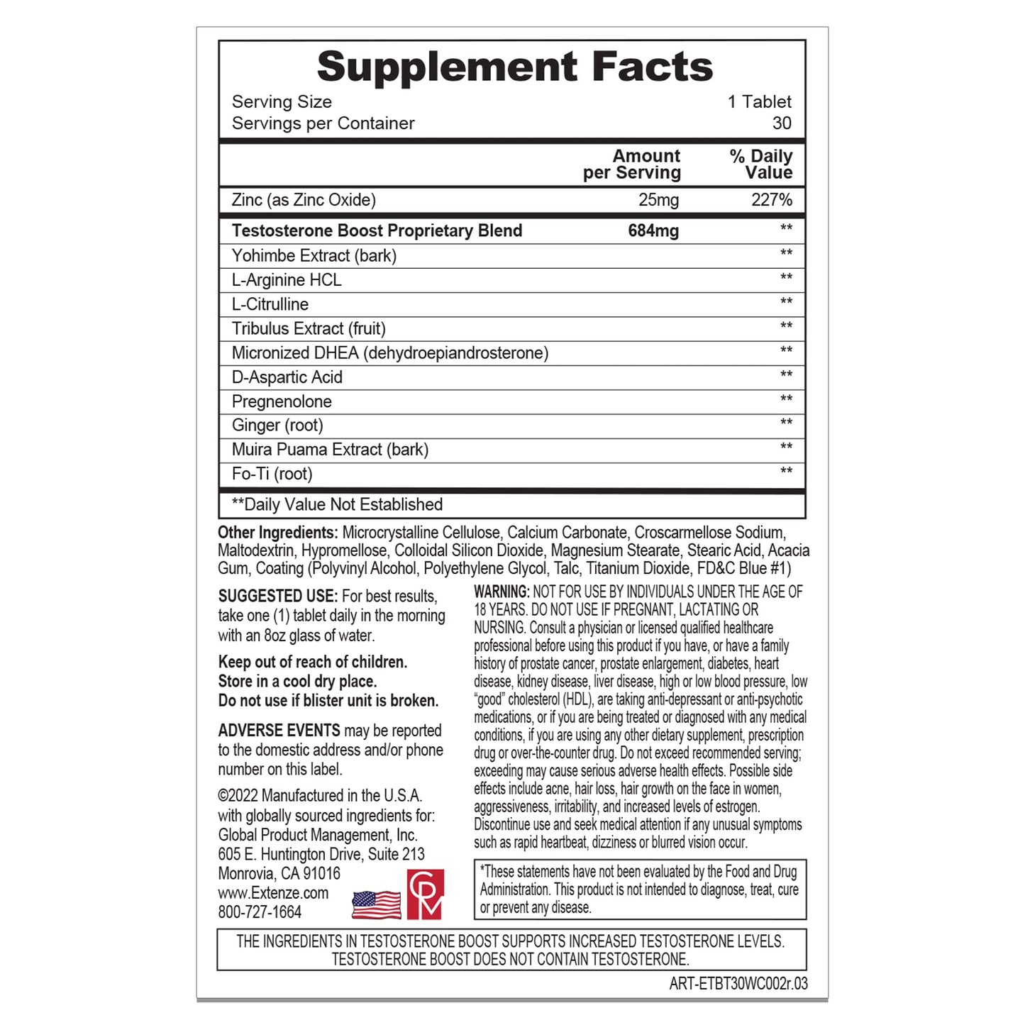 ExtenZe Testosterone Boost 30ct