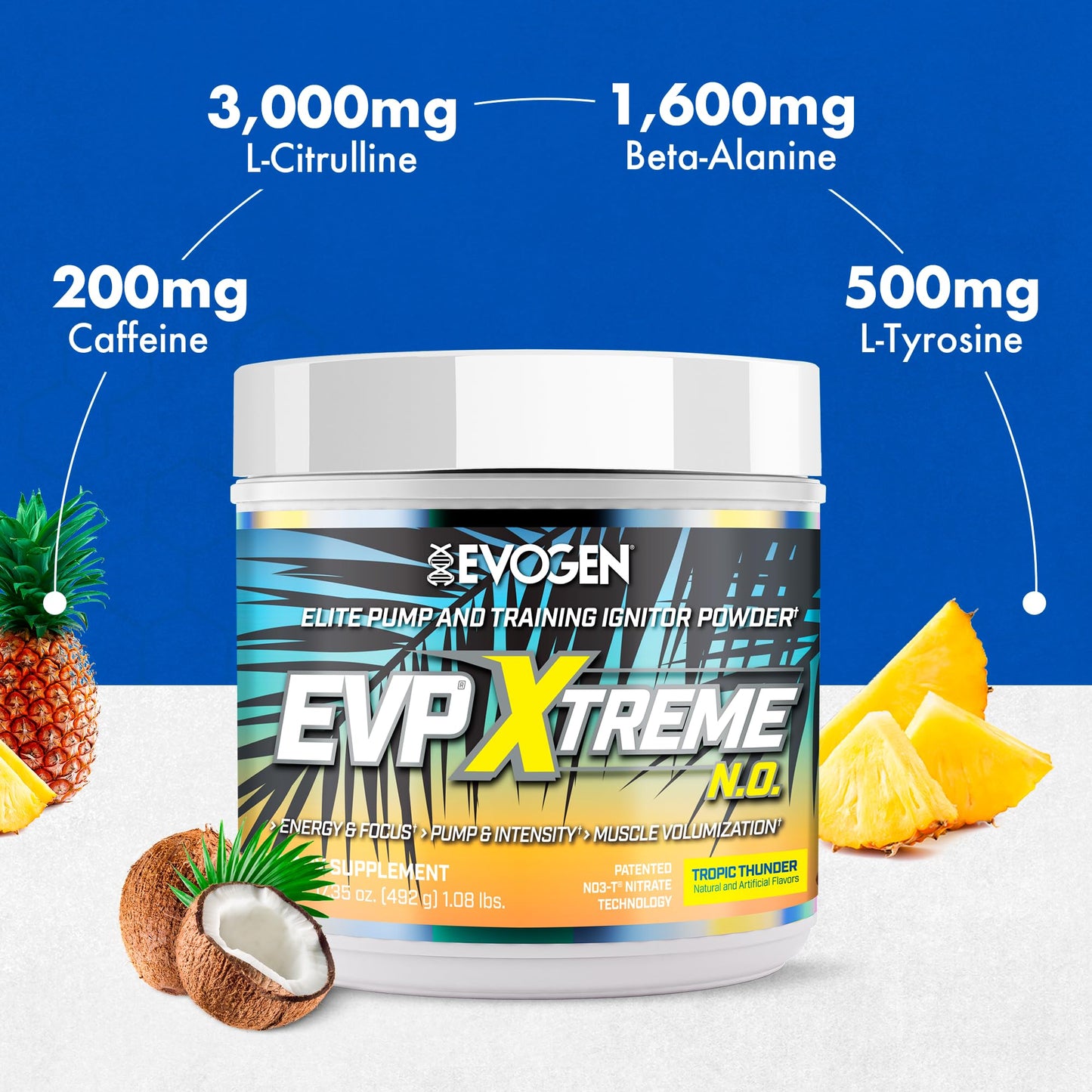 Evogen EVP Xtreme NO - Pre Workout Powder for Men & Women | Sugar Free Preworkout with Beta Alanine, Creatine, and Caffeine for Energy & Pump | Tropic Thunder | 40 Servings