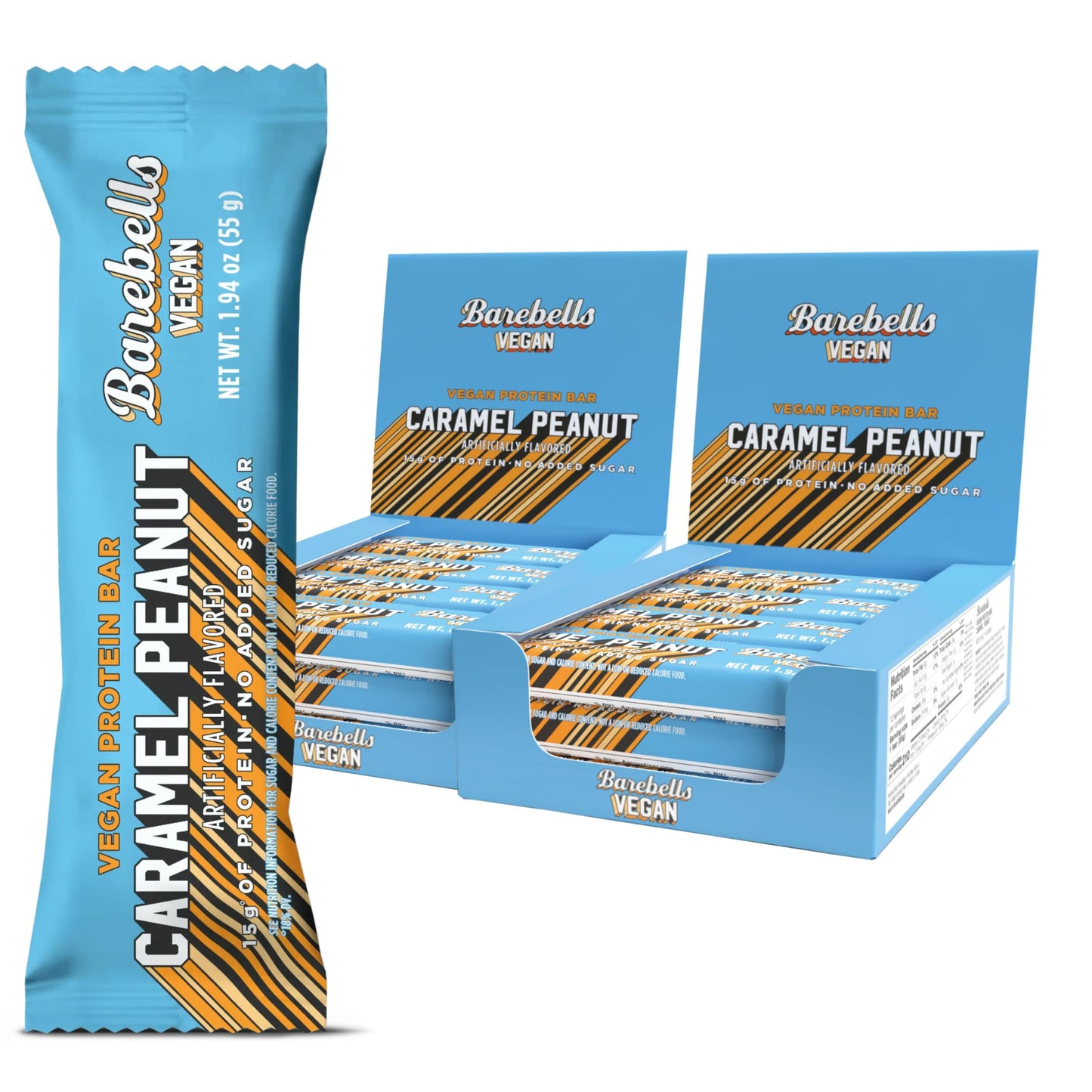 Barebells Plant Based Protein Bars, Vegan Peanut Caramel - 12 count (Pack of 2) - 15g of Plant-Based High Protein Treats - Chocolate Nutrition Bar with 1g Total Sugar - On The Go Breakfast or Post-Workout Snack
