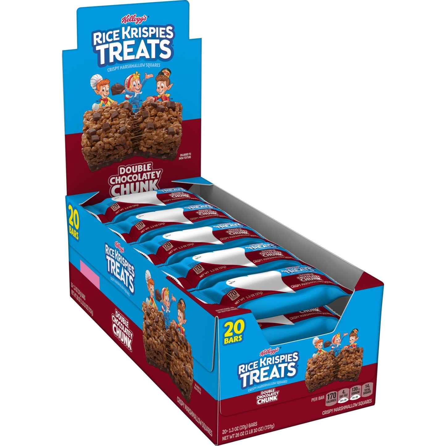 Rice Krispies Treats Marshmallow Snack Bars Kids Snacks School Lunch Double Chocolatey Chunk 26oz Box 20 Bars