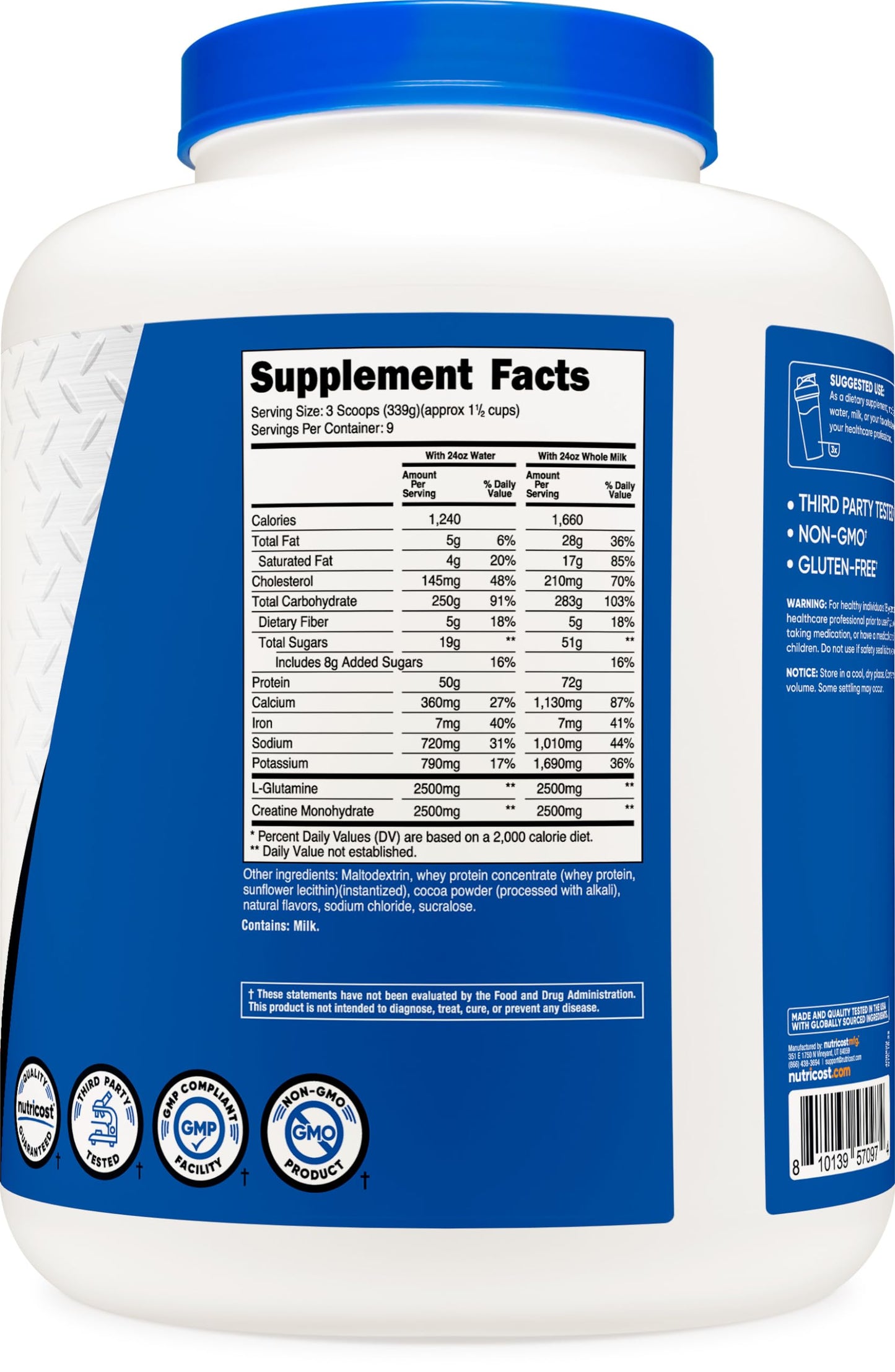 Nutricost Mass Gainer Double Chocolate Flavor, 6.7 LBS, 50 Grams of Protein Per Serving - Non-GMO & Gluten Free