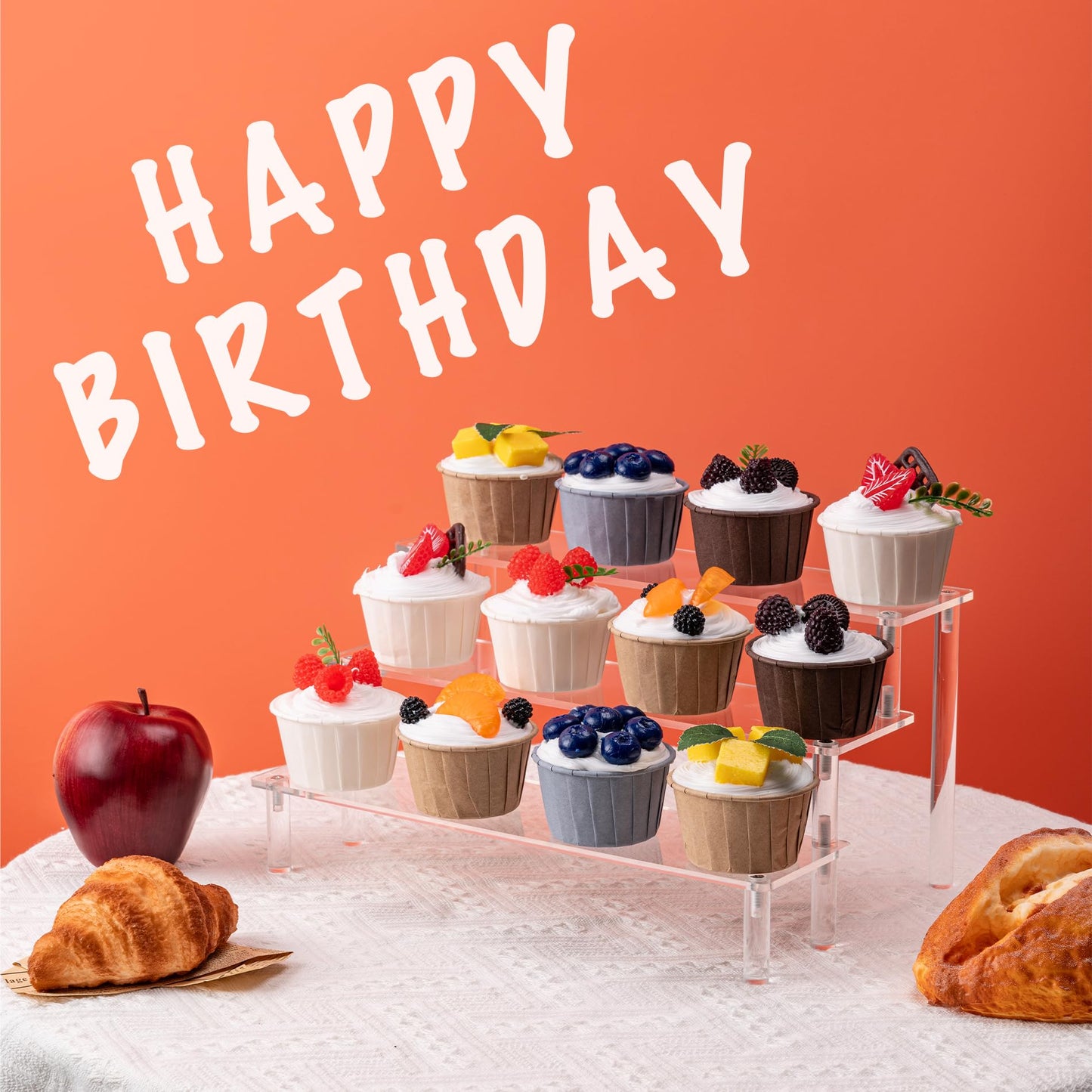 2PCS Acrylic Risers Display Stands, 3 Tier Perfume Organizer Display Shelf & Versatile Cupcake Stand Holder, Display Risers for Figures, Dessert Shelves for Party for Decoration and Organizer