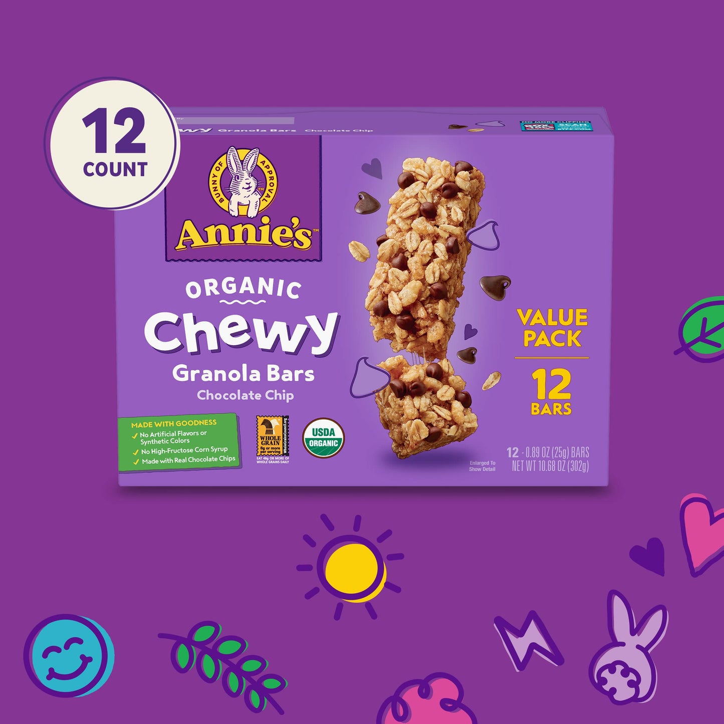 Annies Organic Chewy Granola Bars Chocolate Chip 12 ct
