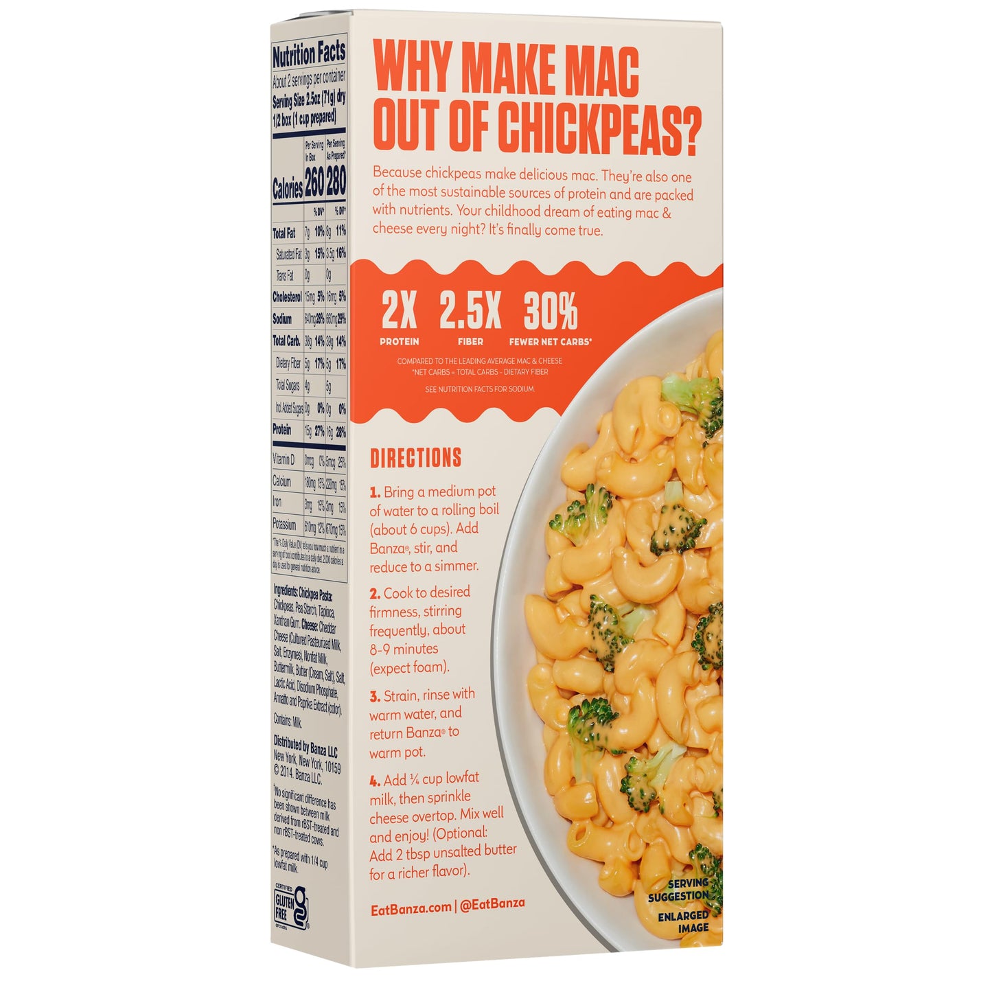 Banza Elbows Classic Cheddar Mac and Cheese High Protein Gluten Free and Lower Carb Protein Mac and Cheese 55oz