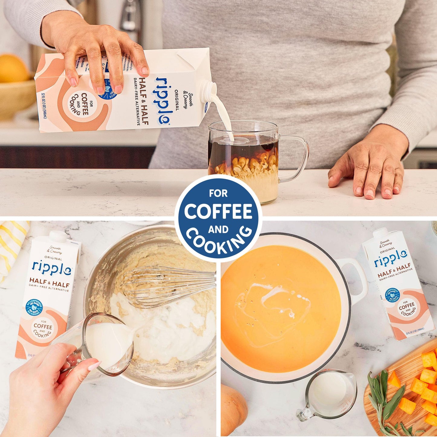 Ripple Half and Half NonDairy Milks Vegan Milk with 8g Pea Protwin Shelf Stable NonGMO Plant Based Gluten Free 32 Fl Oz Pack of 6 Half and Half