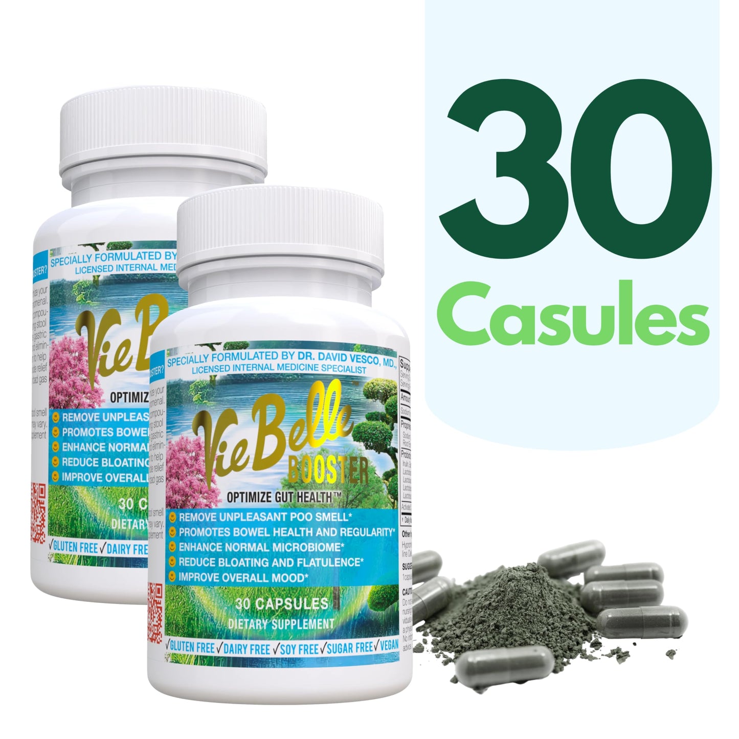 Doctor-Formulated for Optimal Gut Health - All-Natural Ingredients, Promotes Bowel Health, Enhances Microbiome, Reduce Bloating, Remove Unpleasant Poo Odors, Improve Mood - 1 Month Supply/30 Capsules