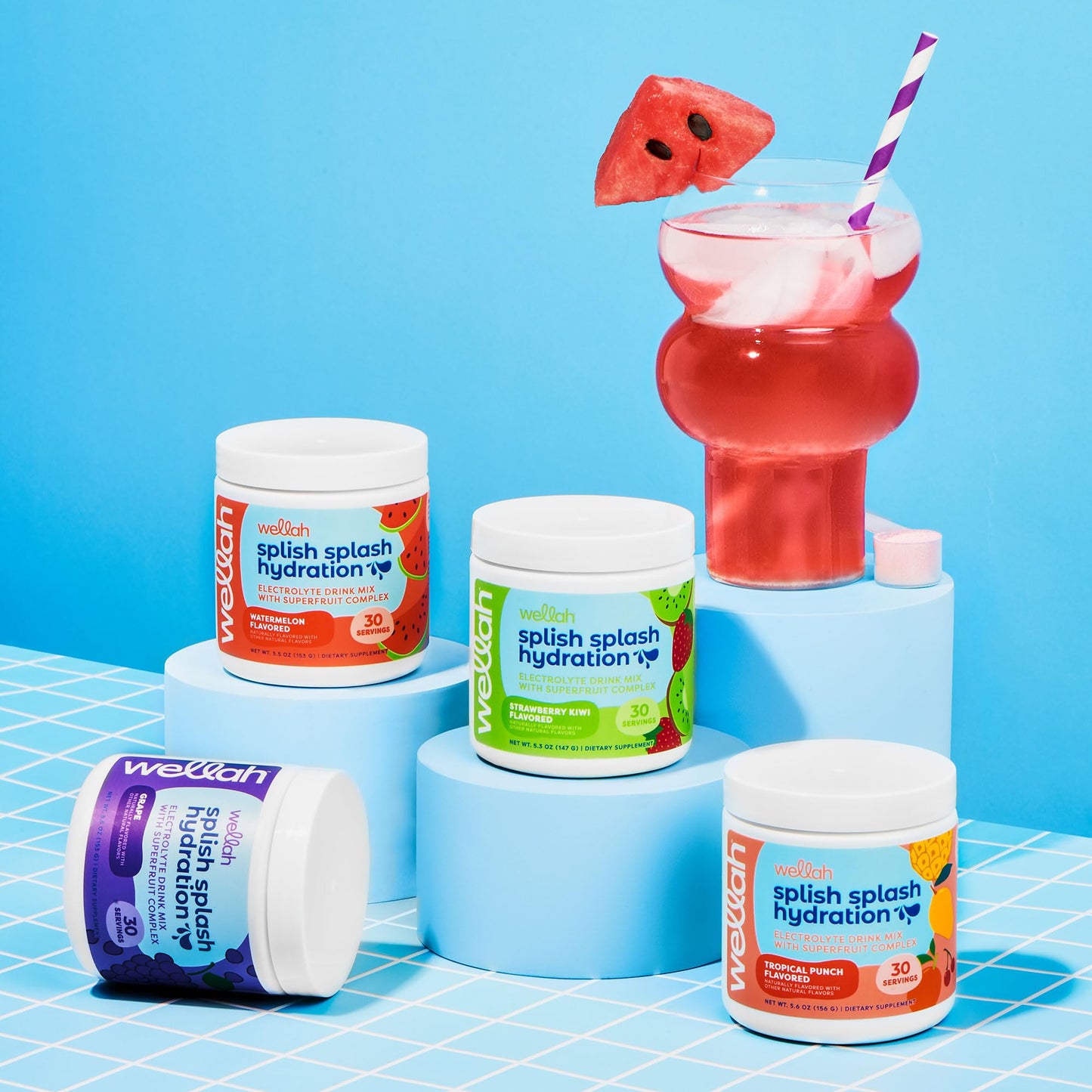 Wellah Splish Splash Hydration Electrolyte Drink Mix (Tropical Punch Flavored, 30 Servings)