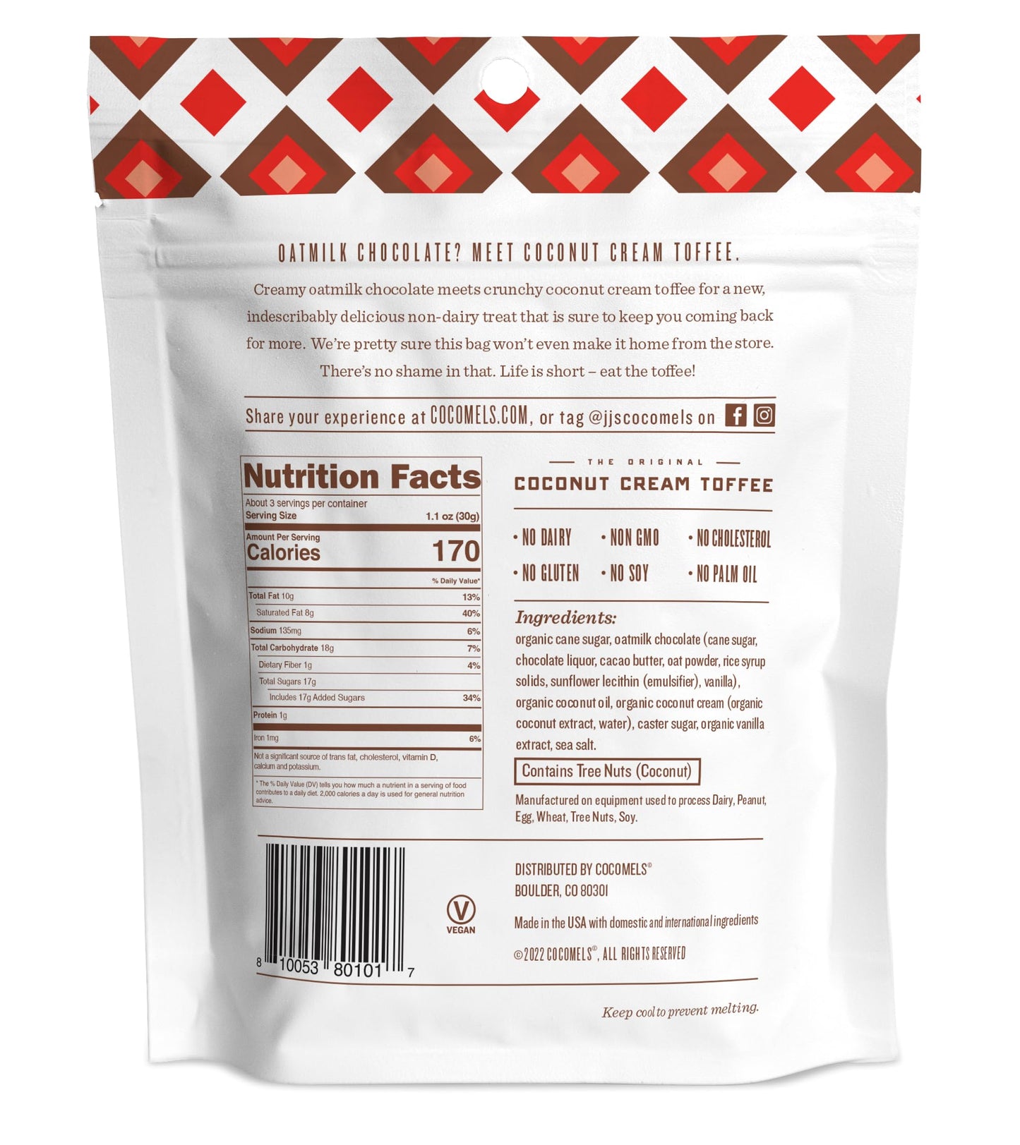 Cocomels Oatmilk Chocolate Covered Toffee Bark 35oz 6 Pack